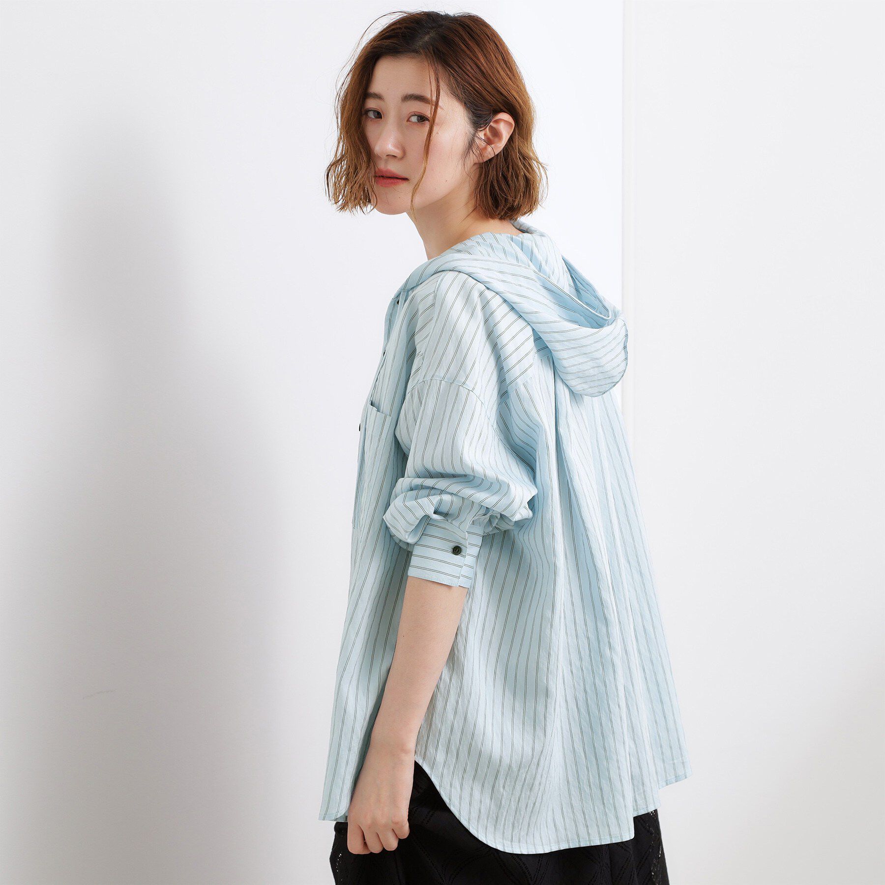 grove「ストライプ フーディシャツ」|シャツ・ブラウス|