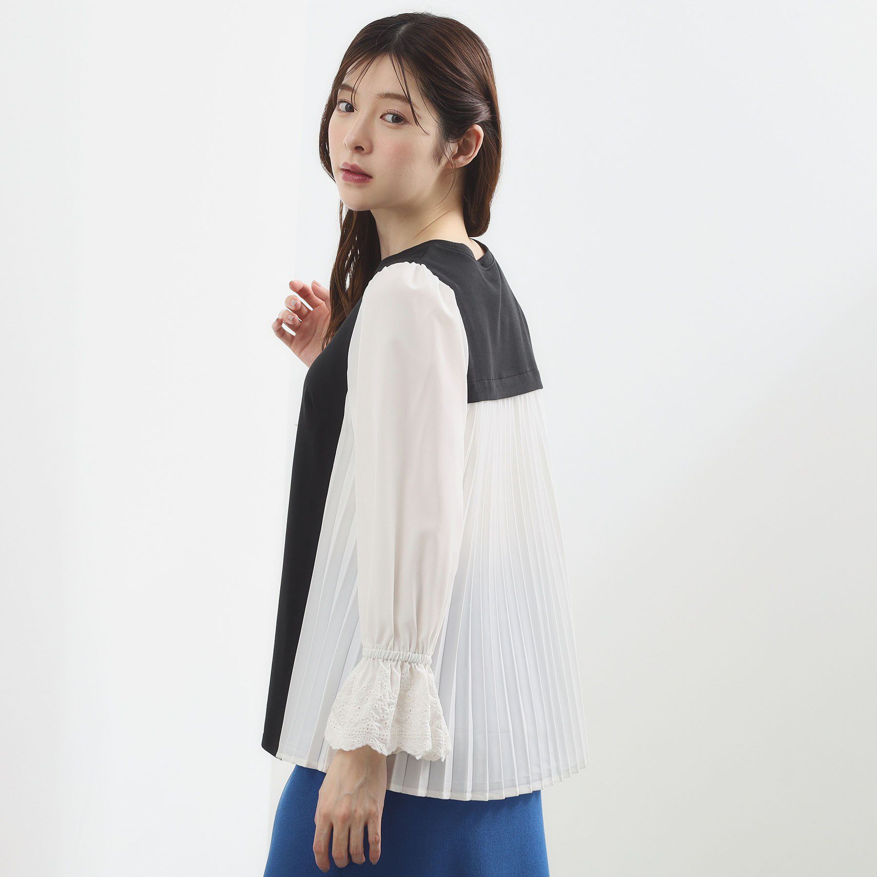 grove「バイカラープリーツコンビトップス」|Tシャツ・カットソー|ブラック(519)