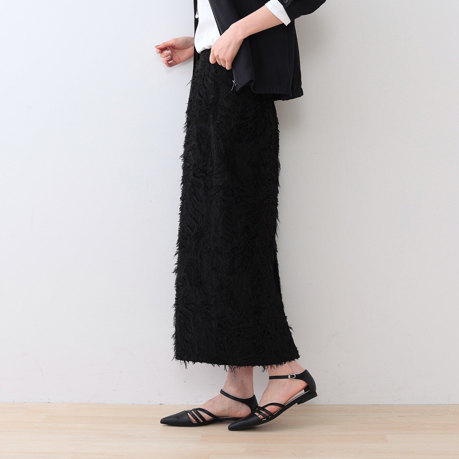 INDIVI「【スタイルUP】フリンジ調ジャカード ストレートラインスカート」|スカート|