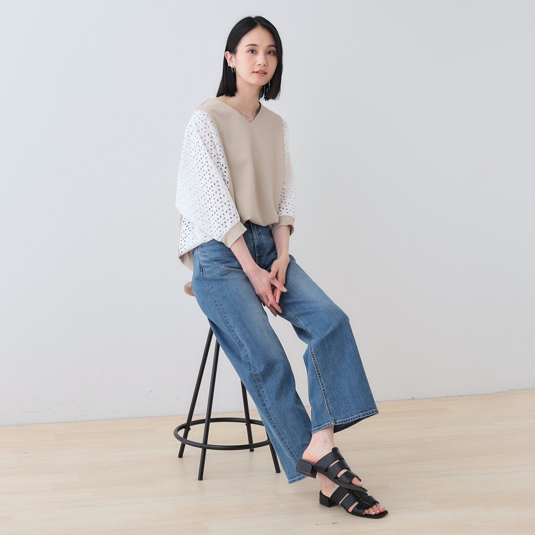 INDIVI「【洗える／体型カバー】レースコンビトップス」|Tシャツ・カットソー|