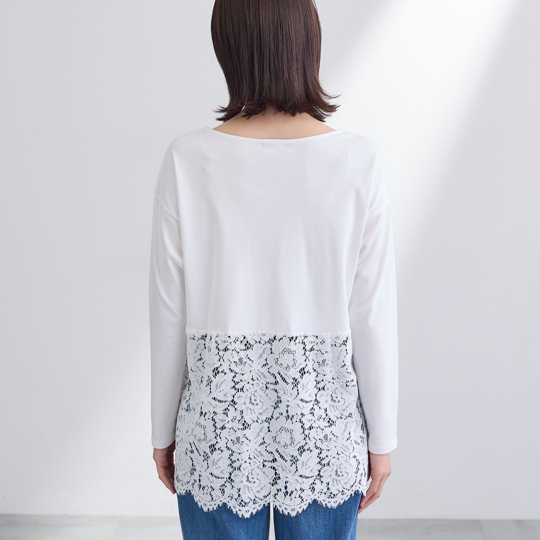 INDIVI「【洗える／レイヤードにおすすめ】レース切り替えカットソー」|Tシャツ・カットソー|