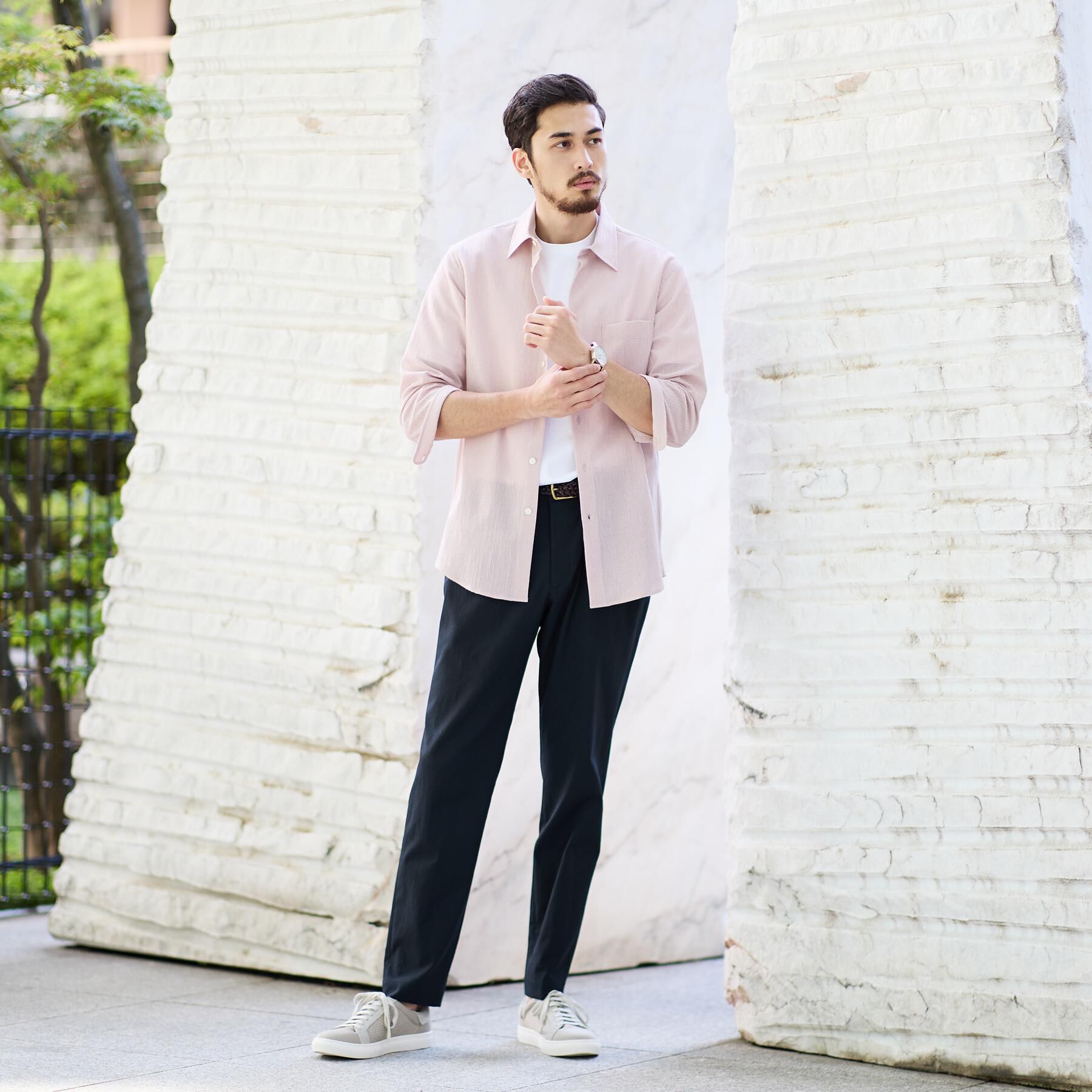 TAKEO KIKUCHI「【通気性】トリコットサッカー 7分袖シャツ」|シャツ・ブラウス|