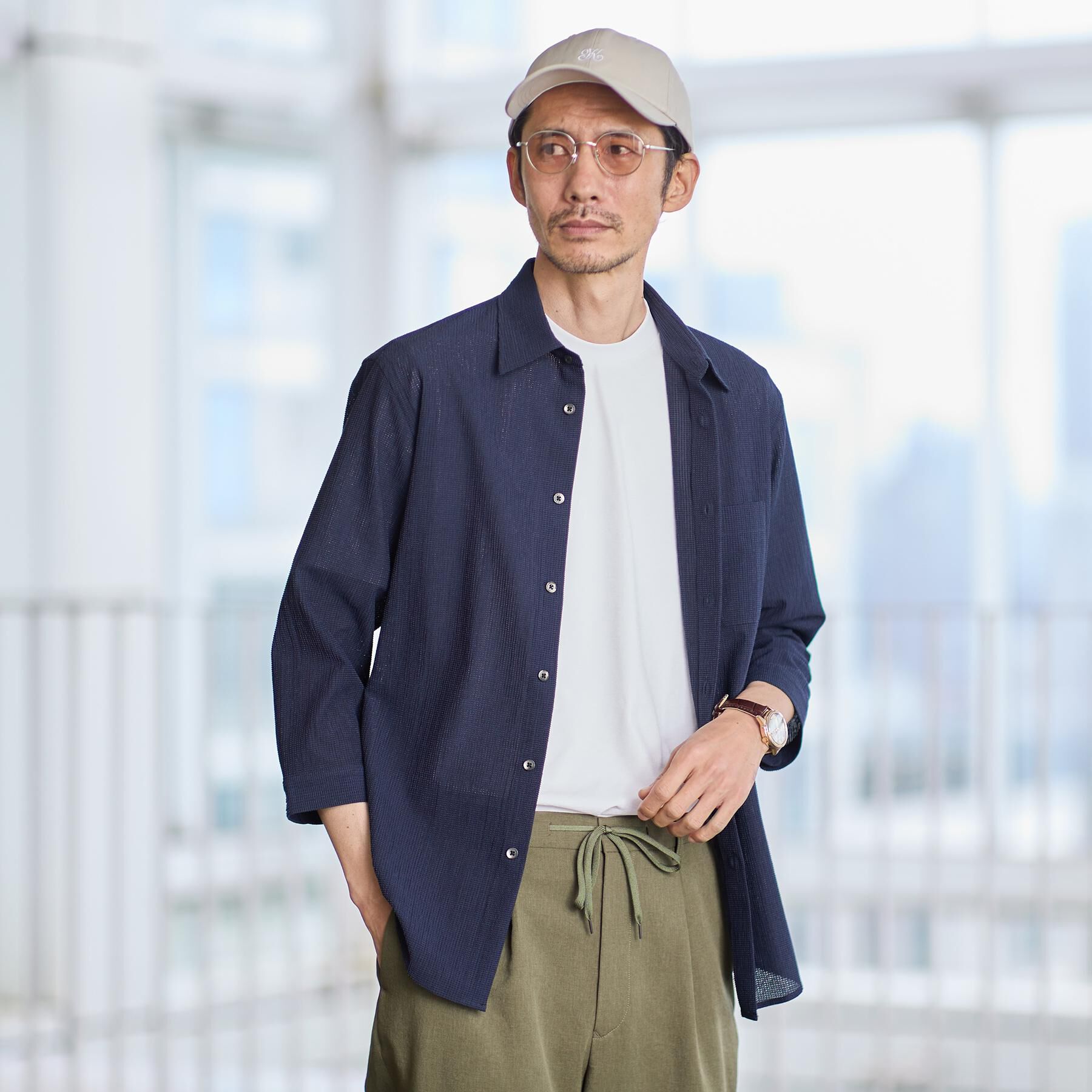 TAKEO KIKUCHI「【通気性】トリコットサッカー 7分袖シャツ」|シャツ・ブラウス|