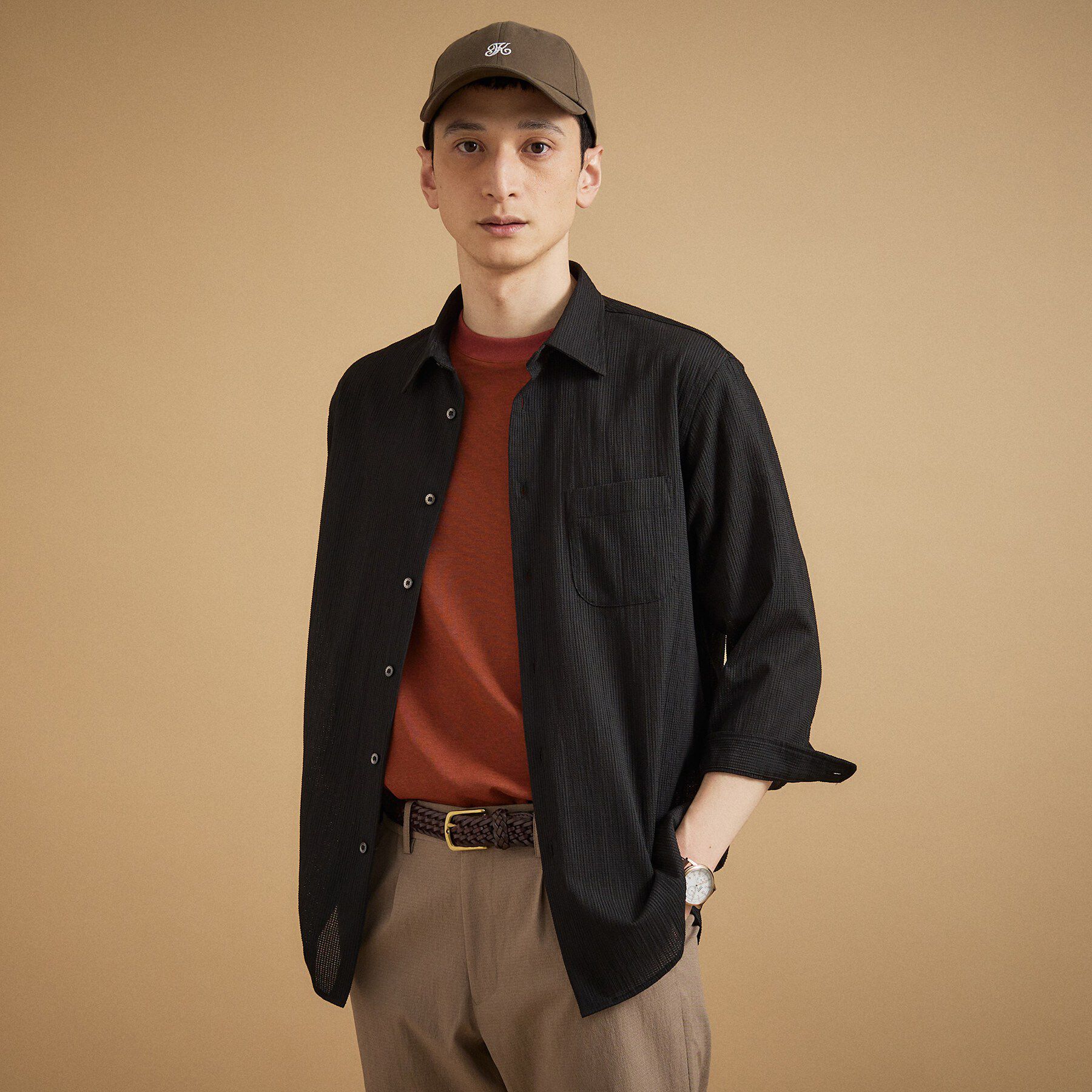 TAKEO KIKUCHI「【通気性】トリコットサッカー 7分袖シャツ」|シャツ・ブラウス|