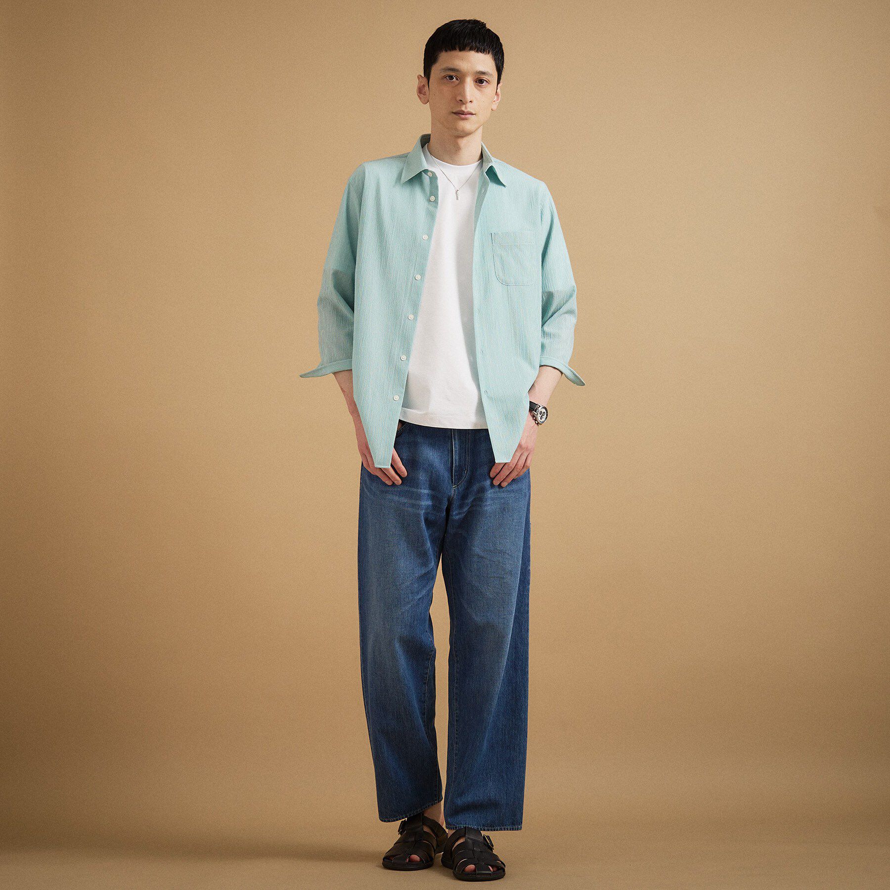 TAKEO KIKUCHI「【通気性】トリコットサッカー 7分袖シャツ」|シャツ・ブラウス|