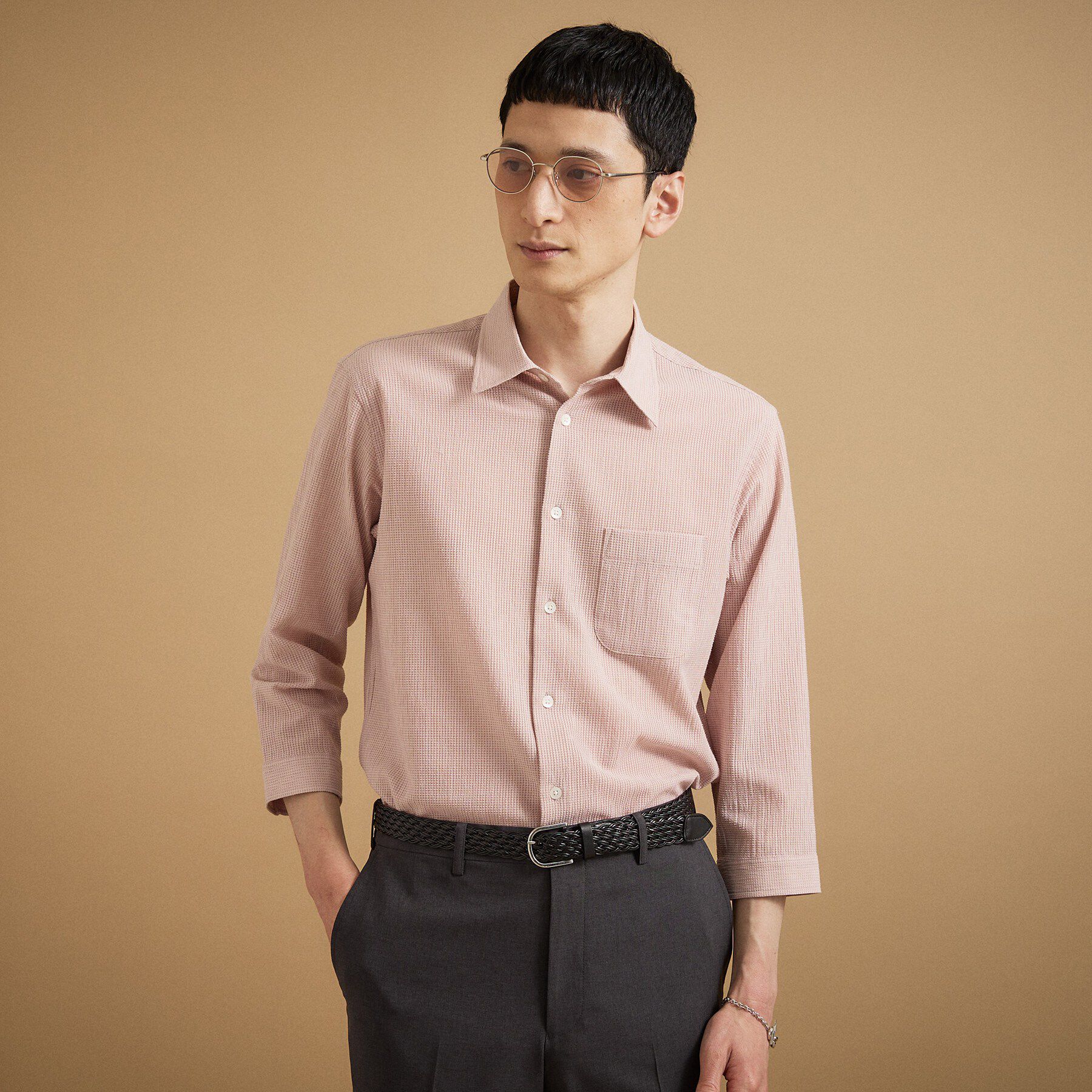 TAKEO KIKUCHI「【通気性】トリコットサッカー 7分袖シャツ」|シャツ・ブラウス|