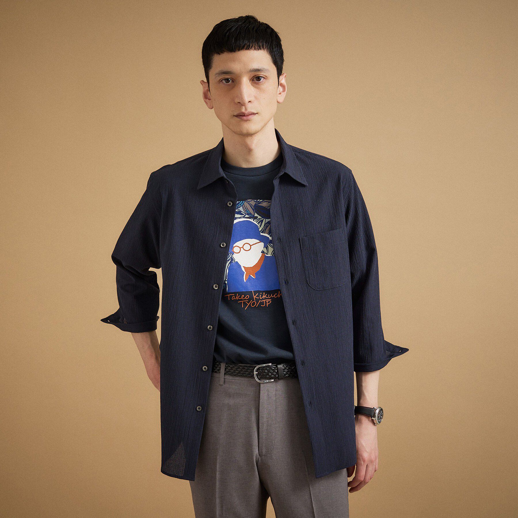 TAKEO KIKUCHI「【通気性】トリコットサッカー 7分袖シャツ」|シャツ・ブラウス|