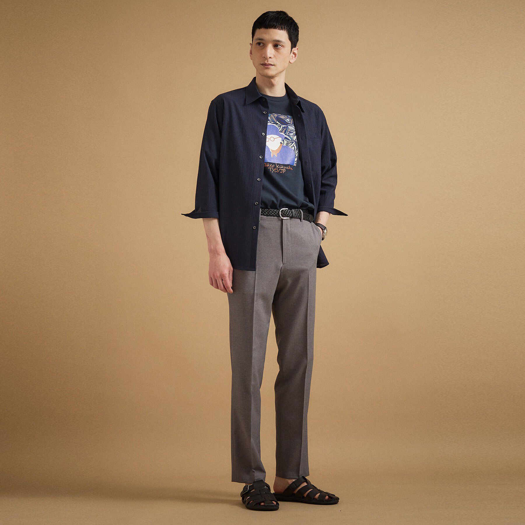 TAKEO KIKUCHI「【通気性】トリコットサッカー 7分袖シャツ」|シャツ・ブラウス|