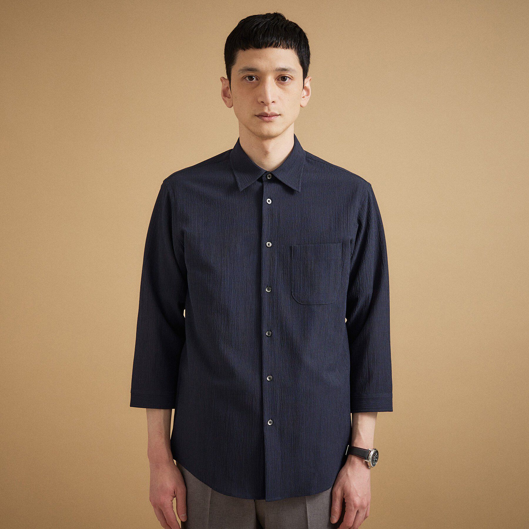 TAKEO KIKUCHI「【通気性】トリコットサッカー 7分袖シャツ」|シャツ・ブラウス|