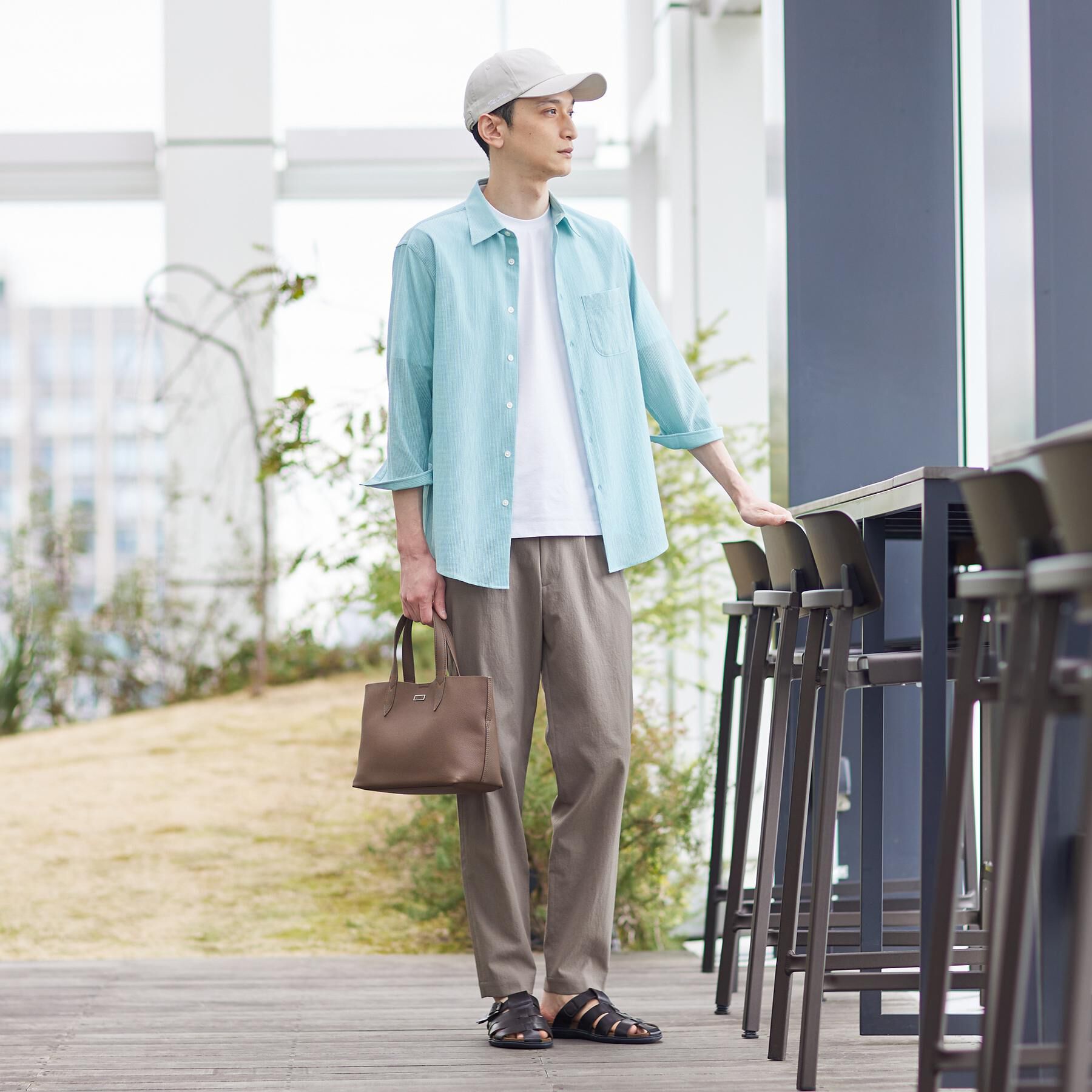 TAKEO KIKUCHI「【通気性】トリコットサッカー 7分袖シャツ」|シャツ・ブラウス|