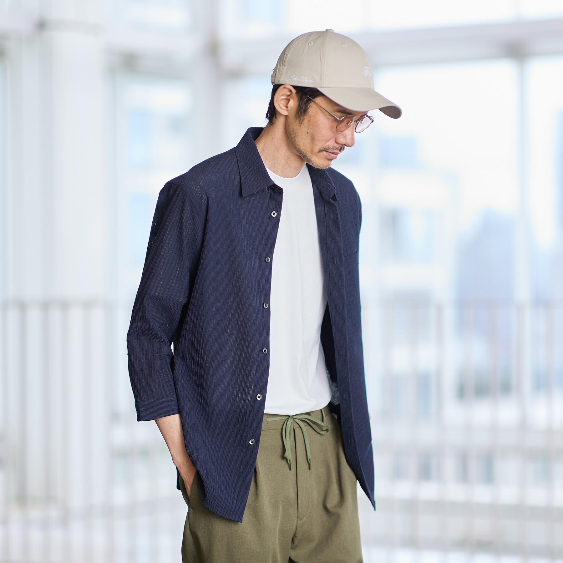 TAKEO KIKUCHI「【通気性】トリコットサッカー 7分袖シャツ」|シャツ・ブラウス|