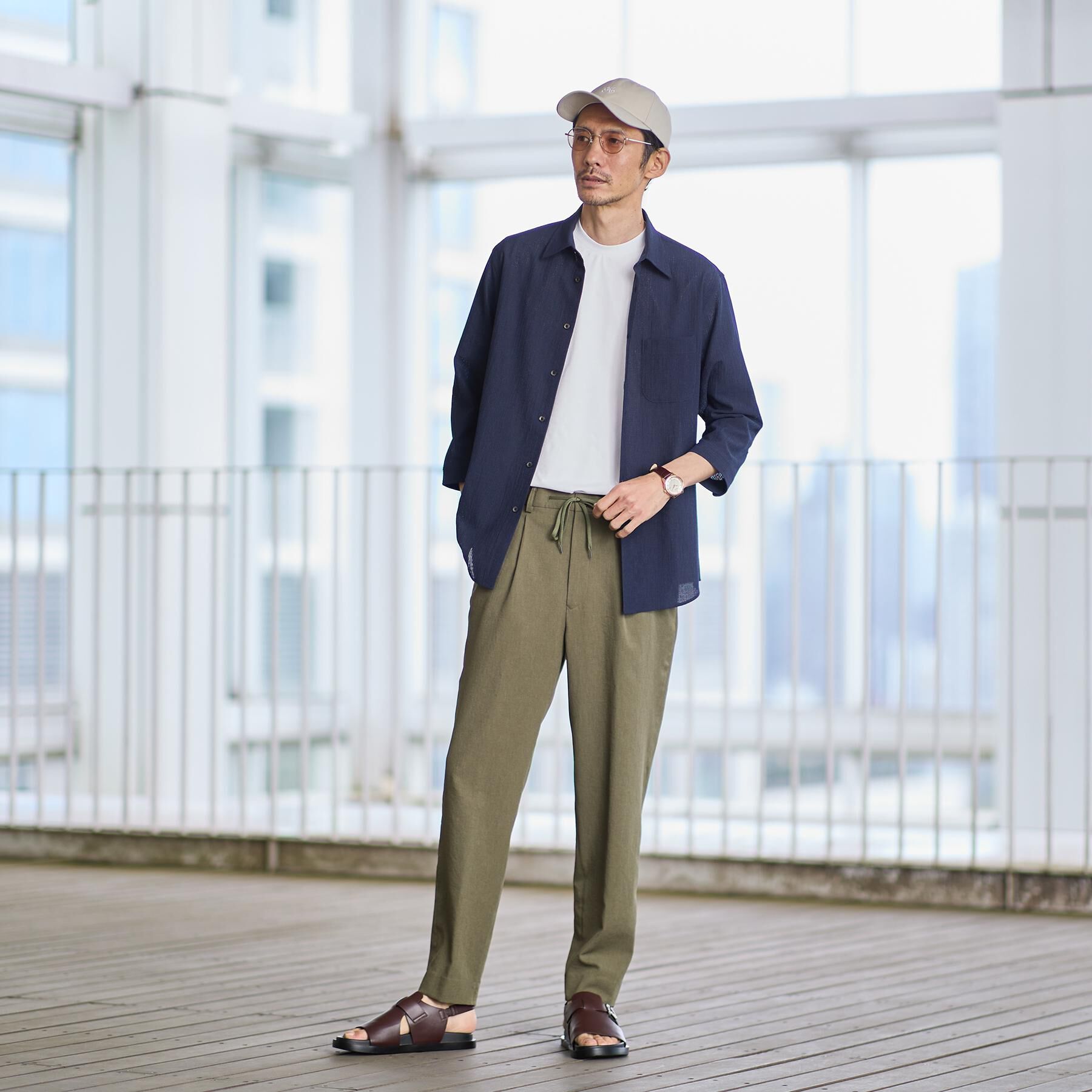 TAKEO KIKUCHI「【通気性】トリコットサッカー 7分袖シャツ」|シャツ・ブラウス|