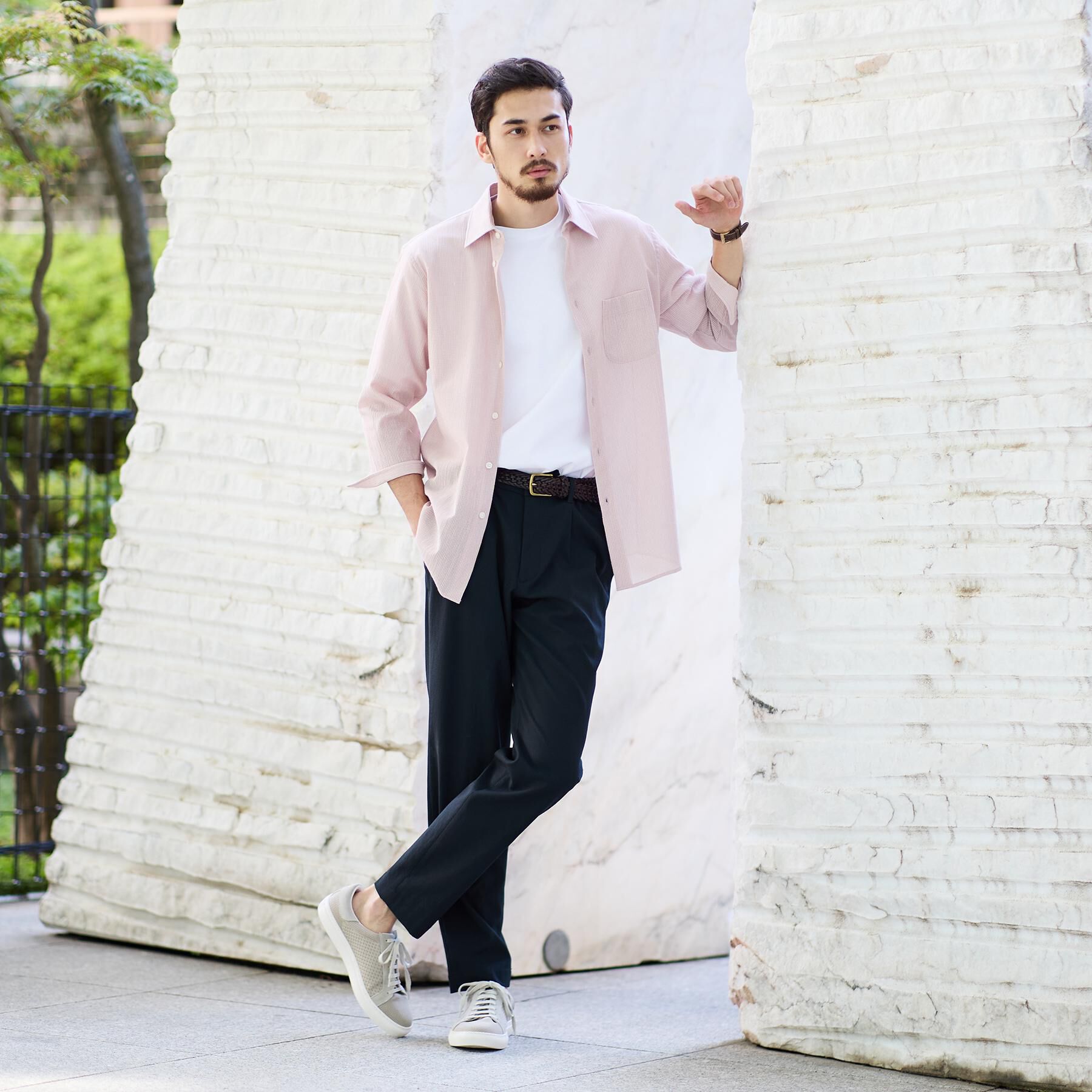 TAKEO KIKUCHI「【通気性】トリコットサッカー 7分袖シャツ」|シャツ・ブラウス|