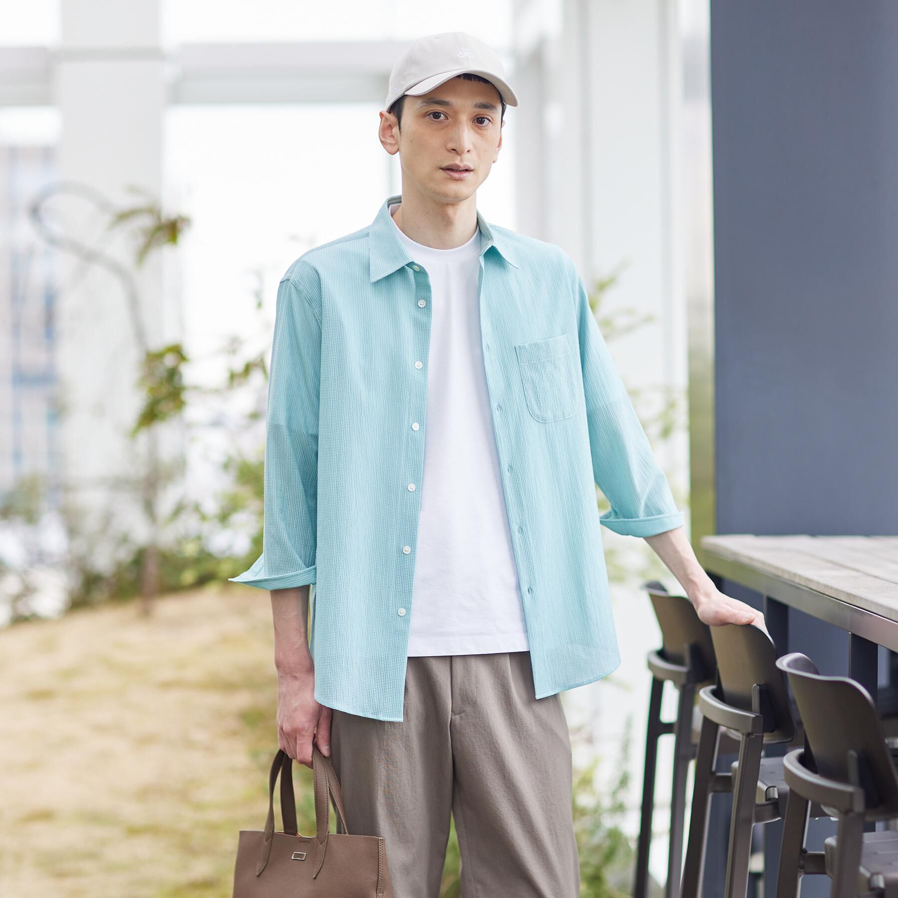 TAKEO KIKUCHI「【通気性】トリコットサッカー 7分袖シャツ」|シャツ・ブラウス|