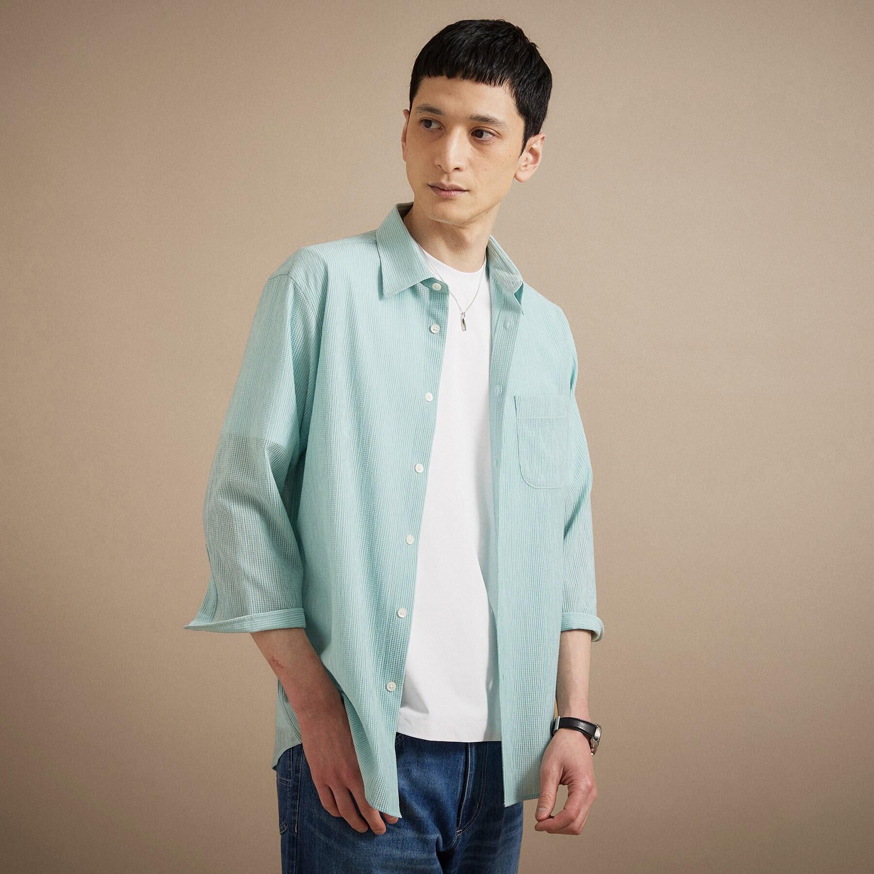 TAKEO KIKUCHI「【通気性】トリコットサッカー 7分袖シャツ」|シャツ・ブラウス|ミントグリーン(02