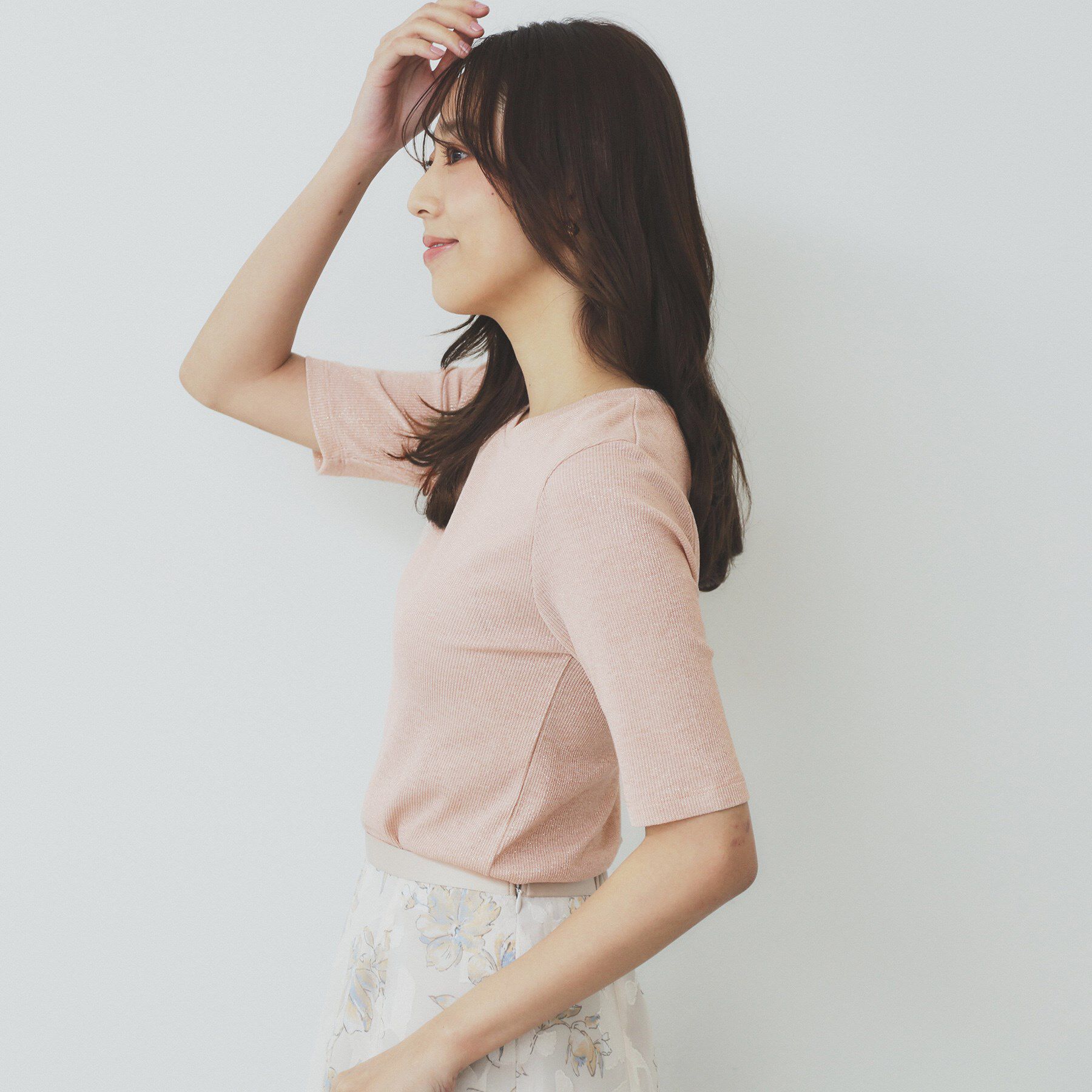 index「ラメリブクルーネックトップス【洗濯機洗い可】」|Tシャツ・カットソー|