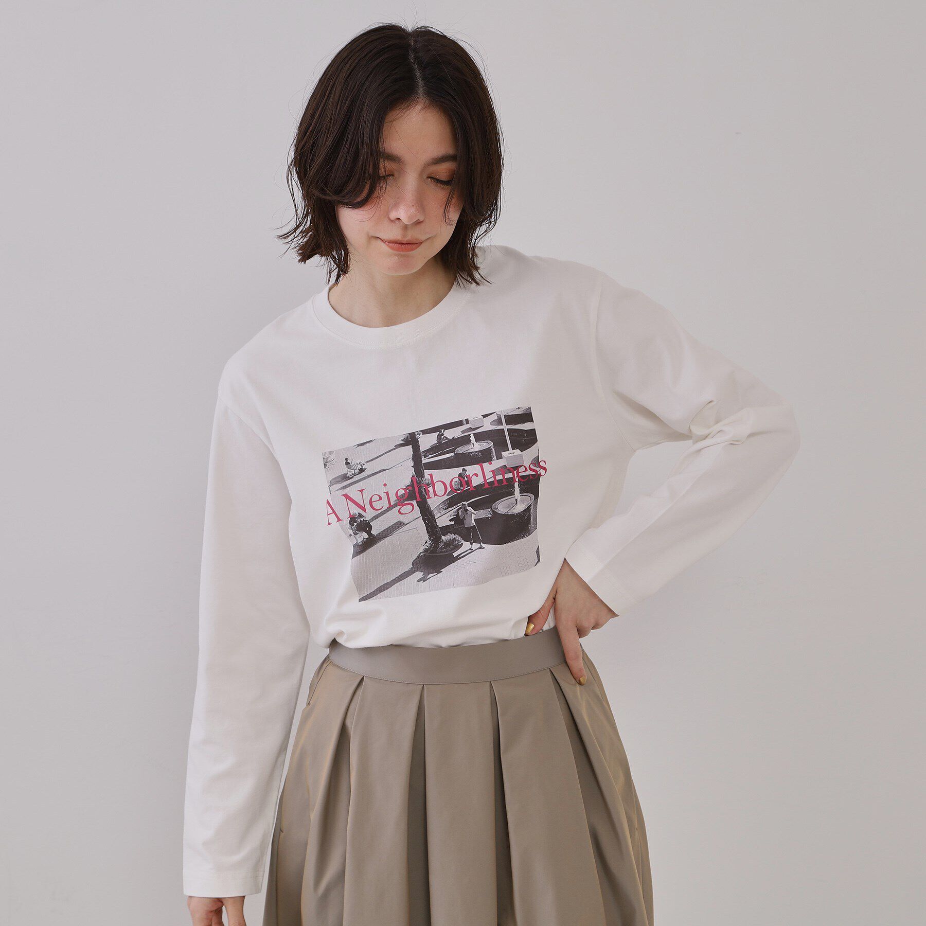 OPAQUE.CLIP「フォトプリントロングTシャツ【洗濯機洗い可】」|Tシャツ・カットソー|ホワイト(101)