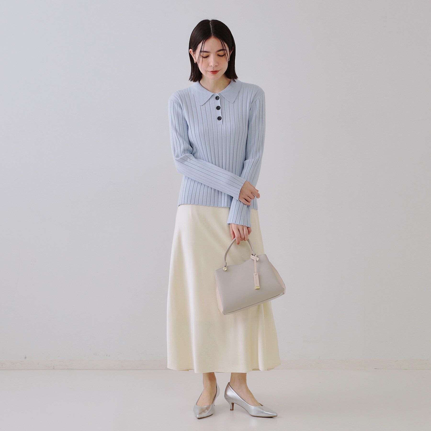 OPAQUE.CLIP「サテンナロースカート【洗濯機洗い可】」|スカート|