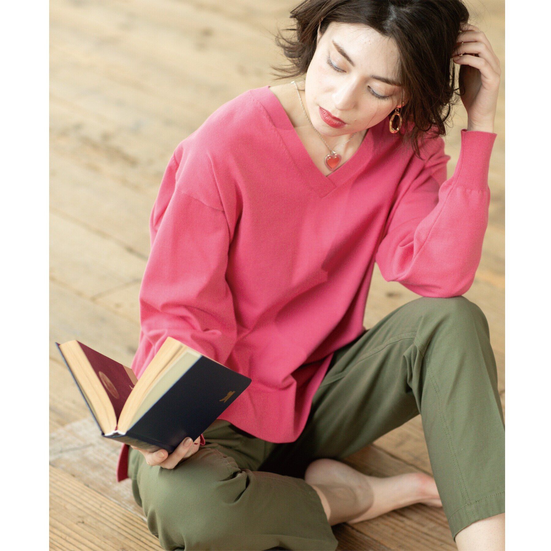 OPAQUE.CLIP「リラクシーVネックニット/オーガニックコツトン混【UV/洗濯機洗い可】」|ニット・セーター|