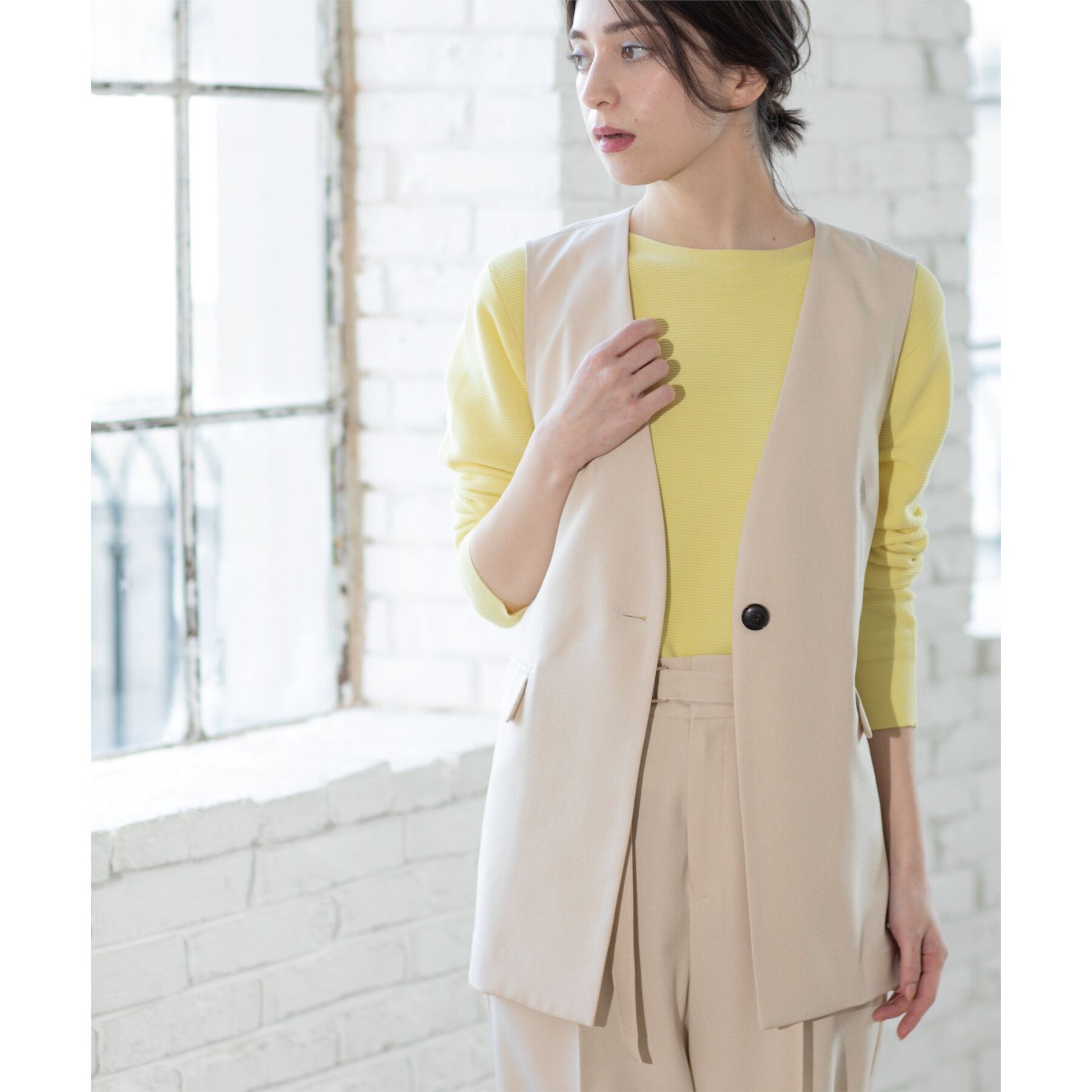 OPAQUE.CLIP「ノーカラーVネックジレ/セットアップ対応【洗濯機洗い可】」|ベスト・ジレ|