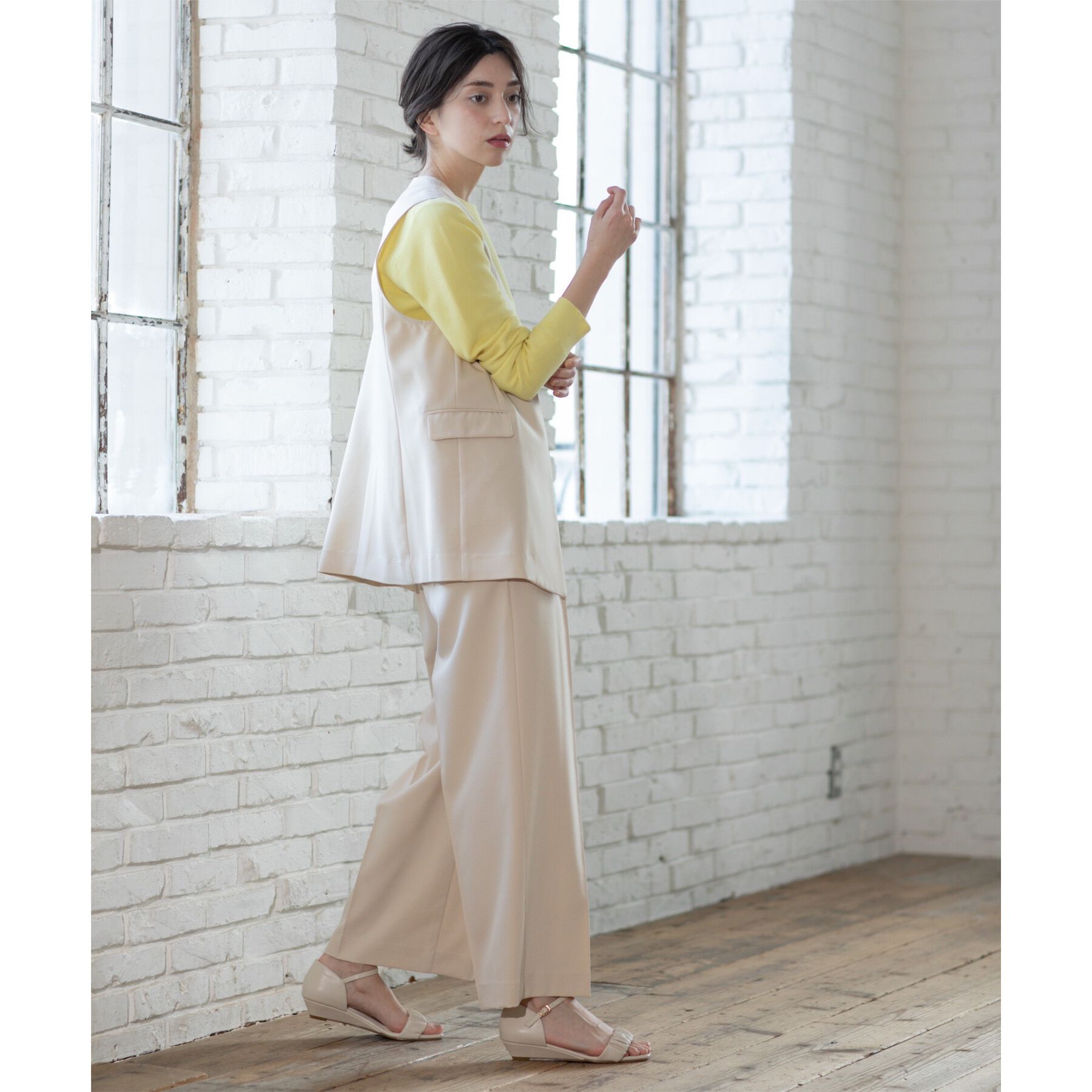 OPAQUE.CLIP「ノーカラーVネックジレ/セットアップ対応【洗濯機洗い可】」|ベスト・ジレ|