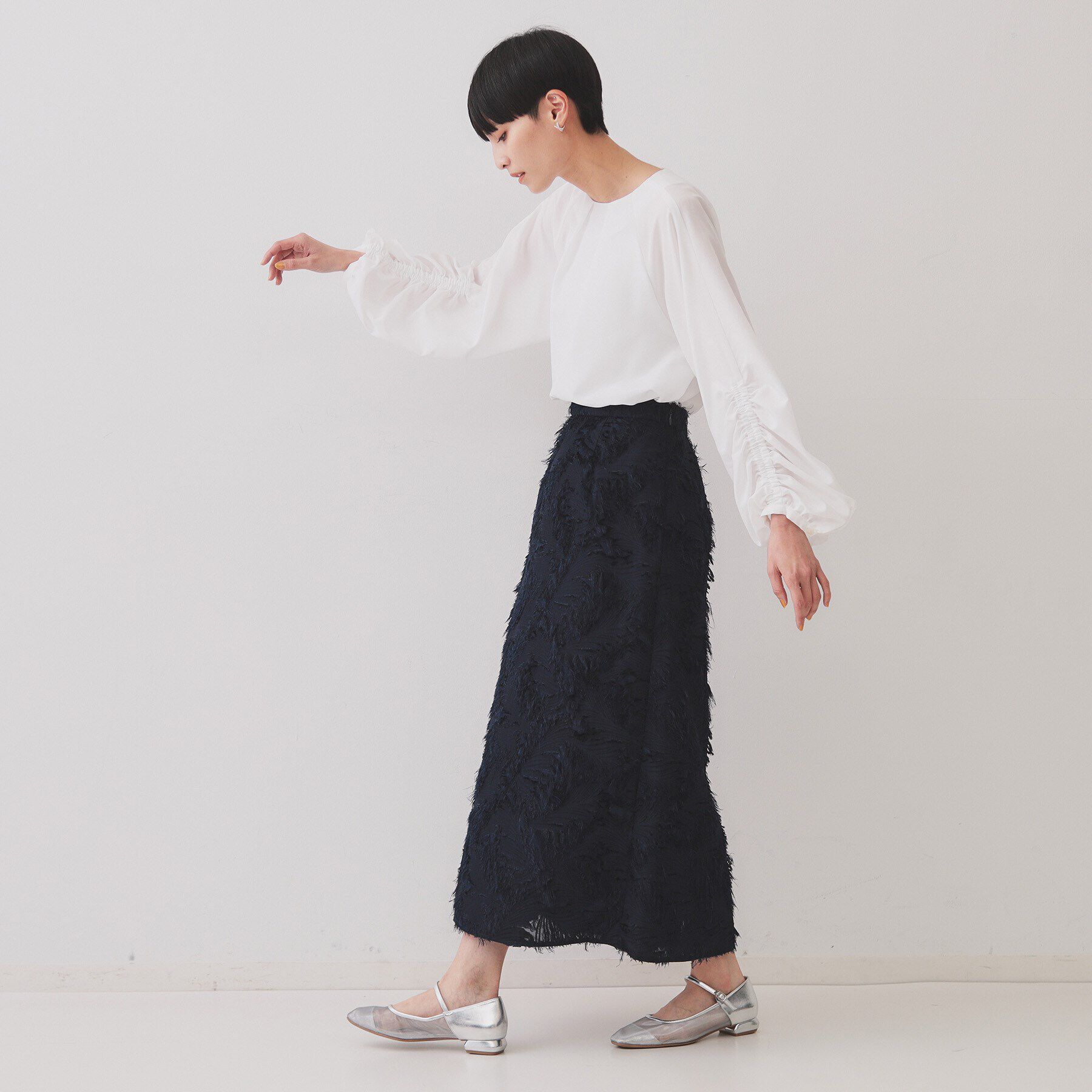 OPAQUE.CLIP「シャーリングスリーブブラウス【洗濯機洗い可】」|シャツ・ブラウス|