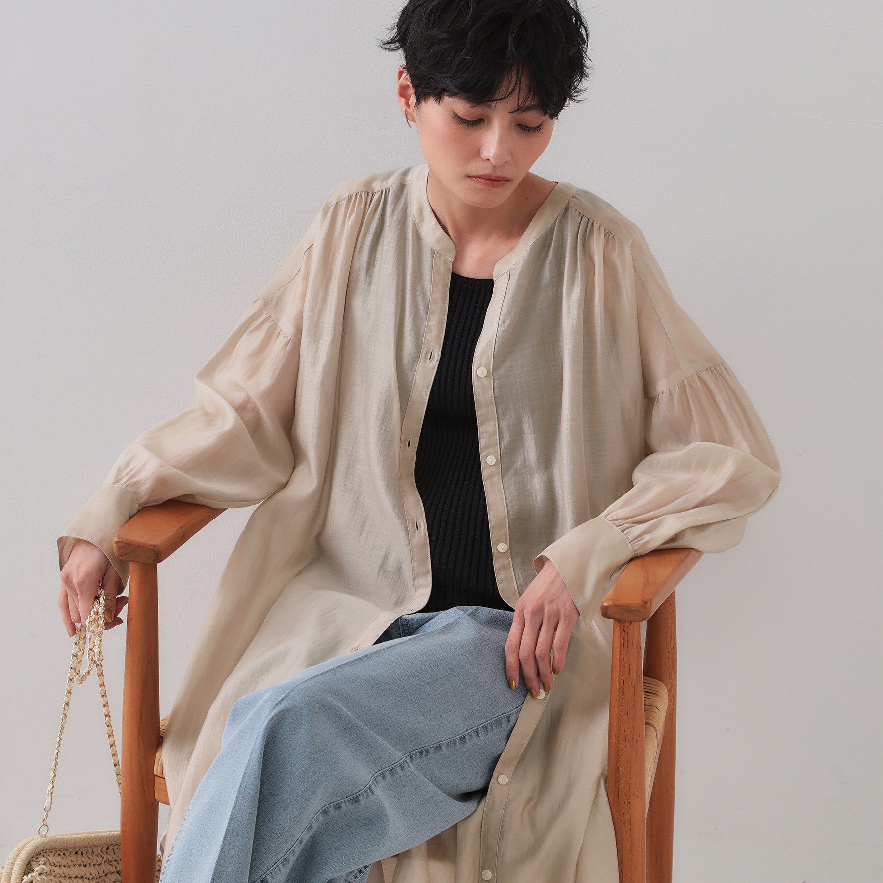 OPAQUE.CLIP「シアーシャツワンピース【洗濯機洗い可】」|ワンピース|