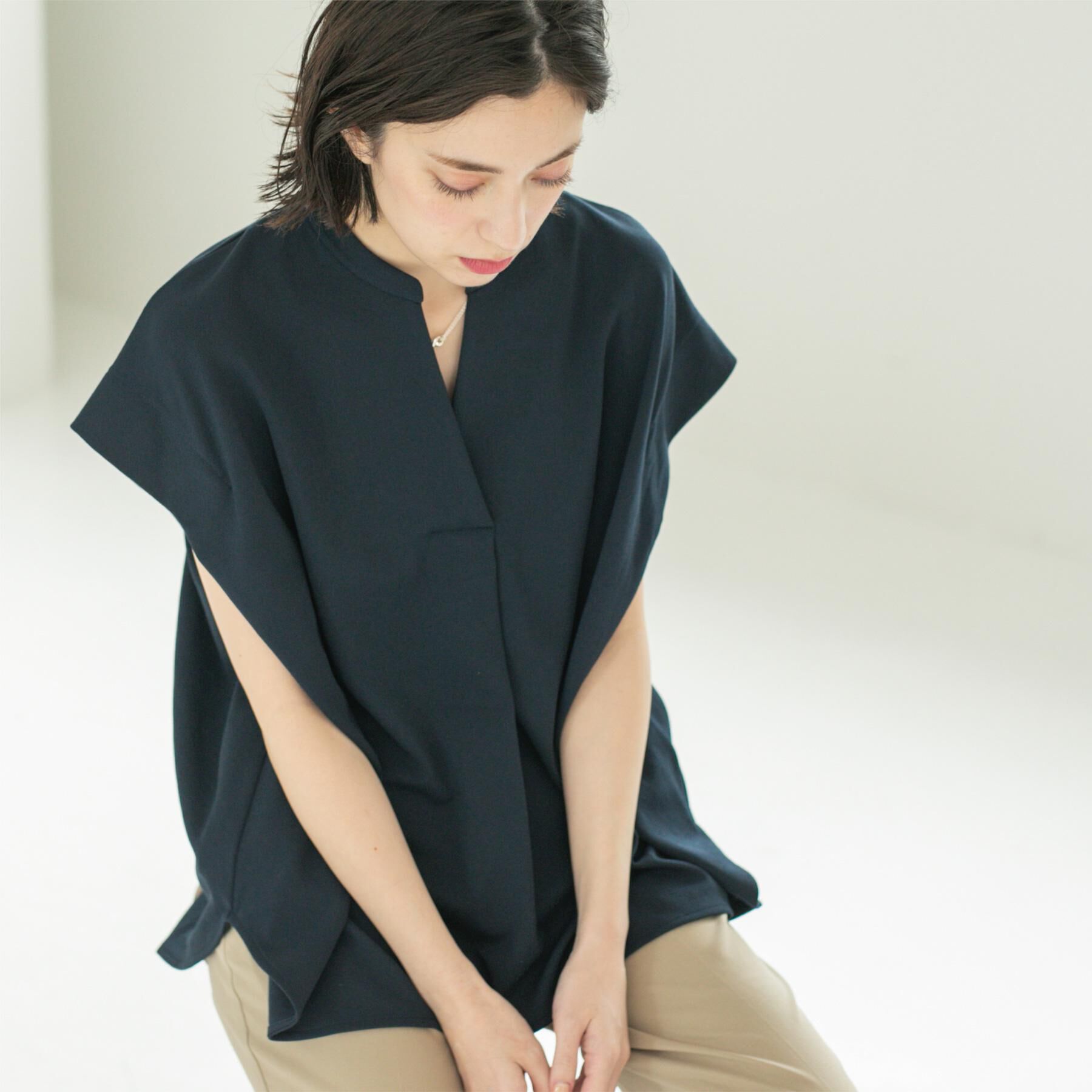 OPAQUE.CLIP「スキッパーフレンチスリーブトップス【UV/吸水速乾/洗濯機洗い可】」|Tシャツ・カットソー|