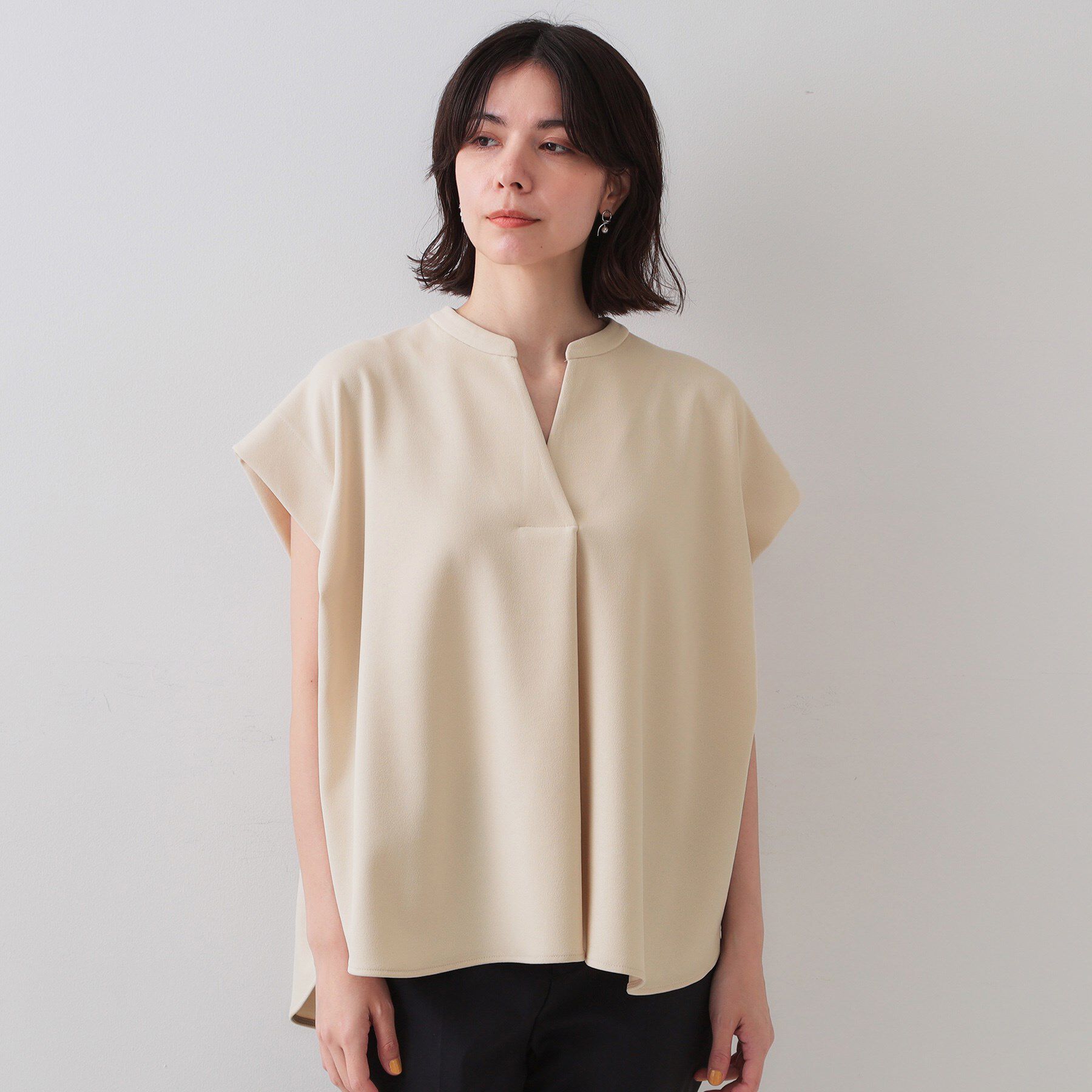 OPAQUE.CLIP「スキッパーフレンチスリーブトップス【UV/吸水速乾/洗濯機洗い可】」|Tシャツ・カットソー|