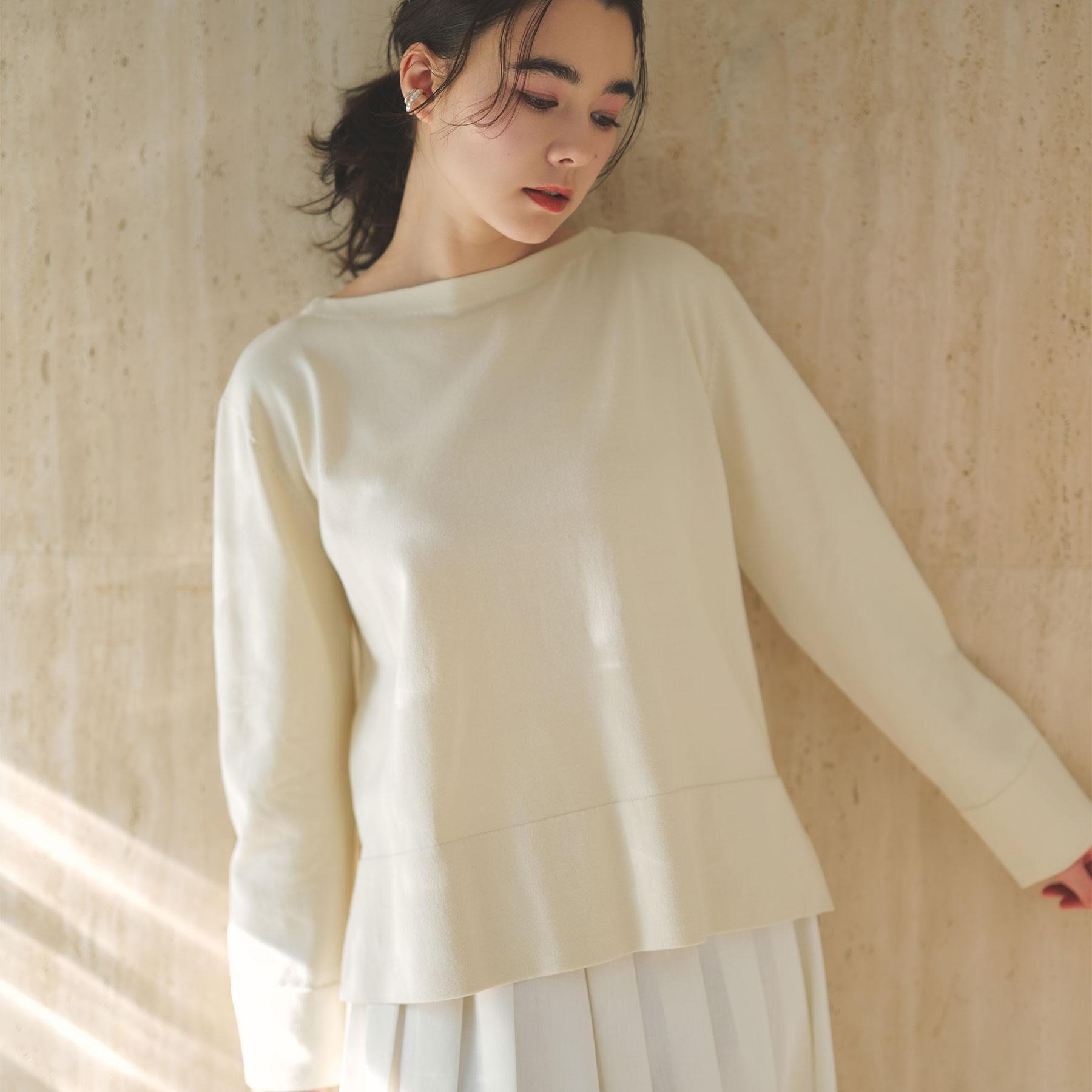 OPAQUE.CLIP「リラクシーボートネックニット/オーガニックコットン混【洗濯機OK/UVケア】《5col》」|ニット・セーター|