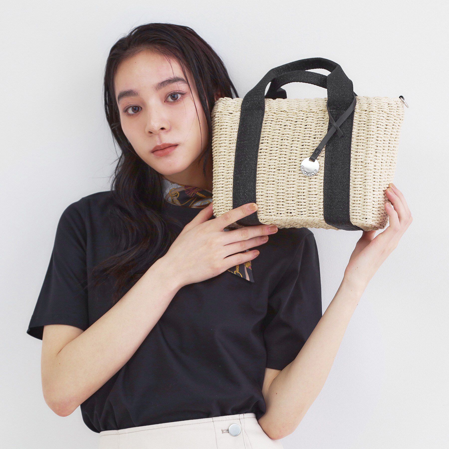 OPAQUE.CLIP「スクエアミドルペーパーかごバッグ【2WAY】」|トートバッグ|ブラック(019)