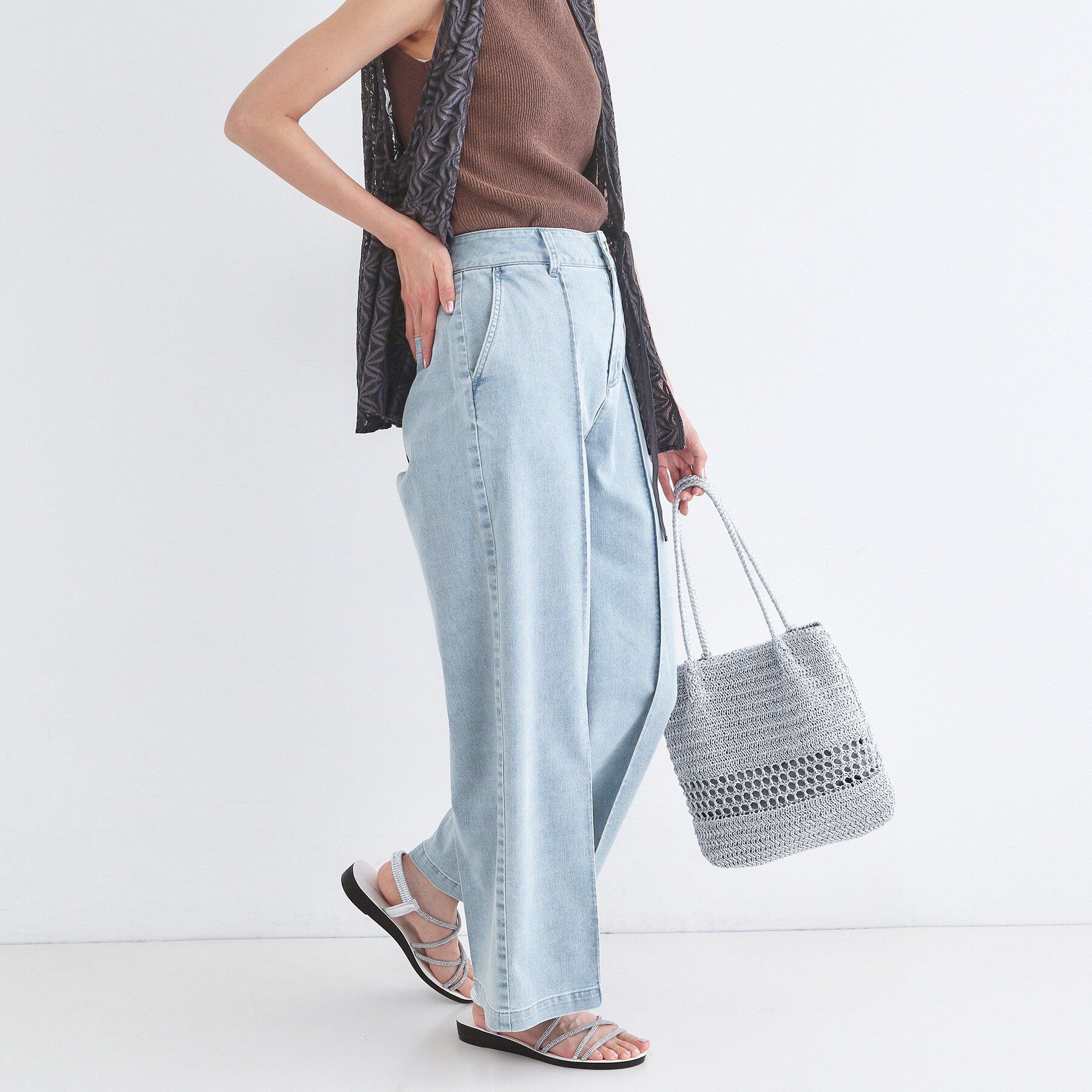 OPAQUE.CLIP「ライトオンスデニムワイドパンツ【洗濯機OK】」|デニム|