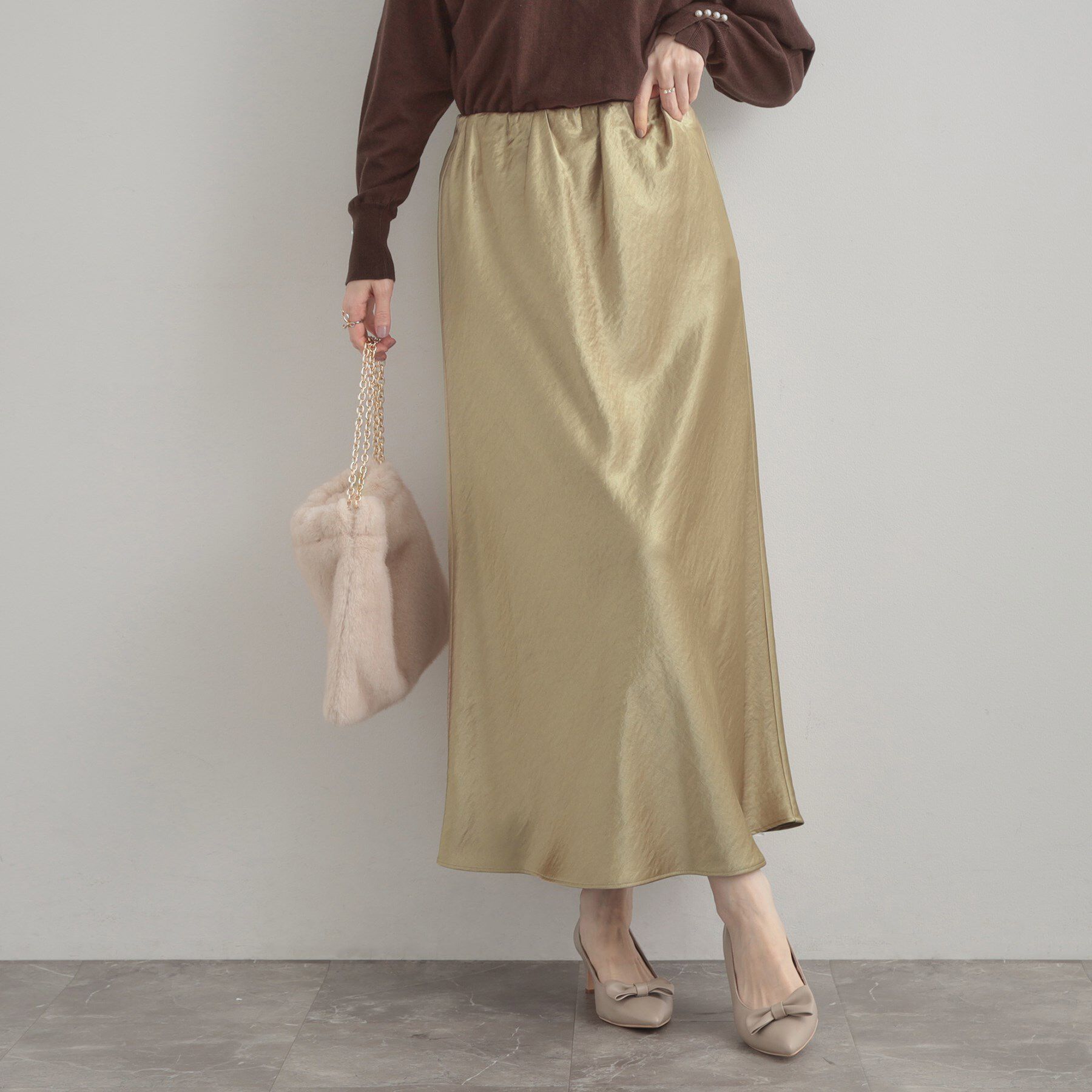 Couture broach「シルキーヘビーサテンスカート」|スカート|キャメルブラウン(0