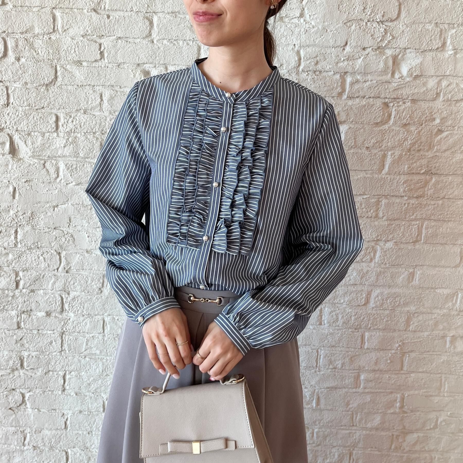 Couture broach「【通勤・着映え】ストライプ フリルブラウス」|シャツ・ブラウス|