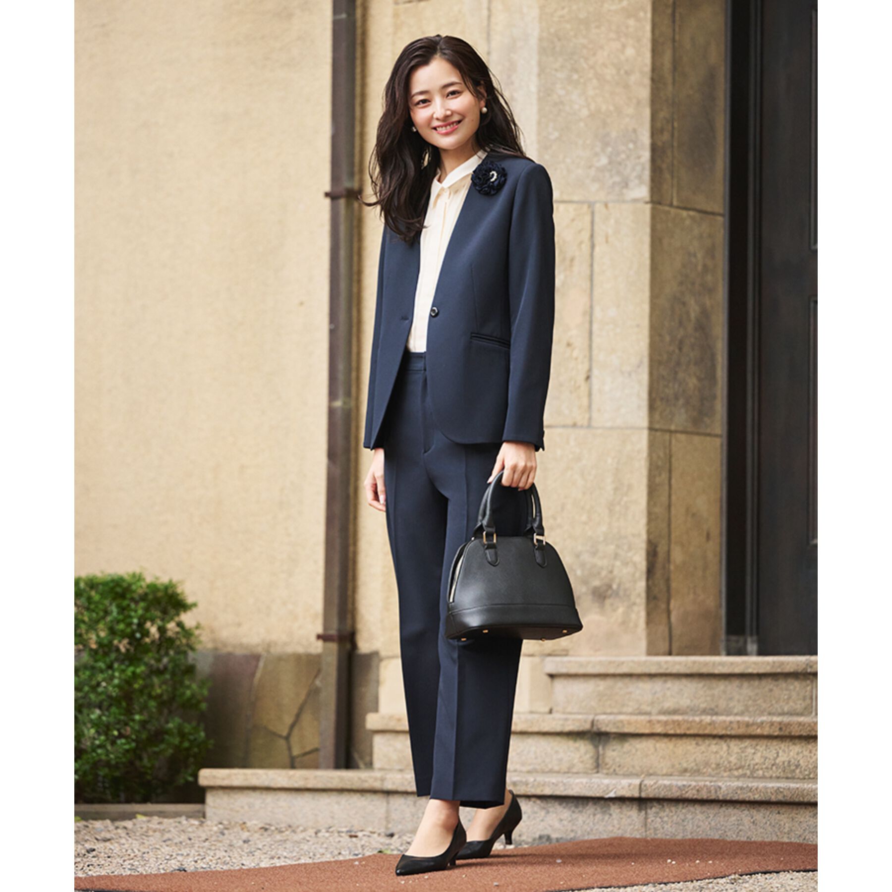 THE SHOP TK「【汚れ防止／シワになりにくい／セレモニー／通勤】ダブルクロスノーカラージャケット／洗える／サスティナ」|ノーカラージャケット|