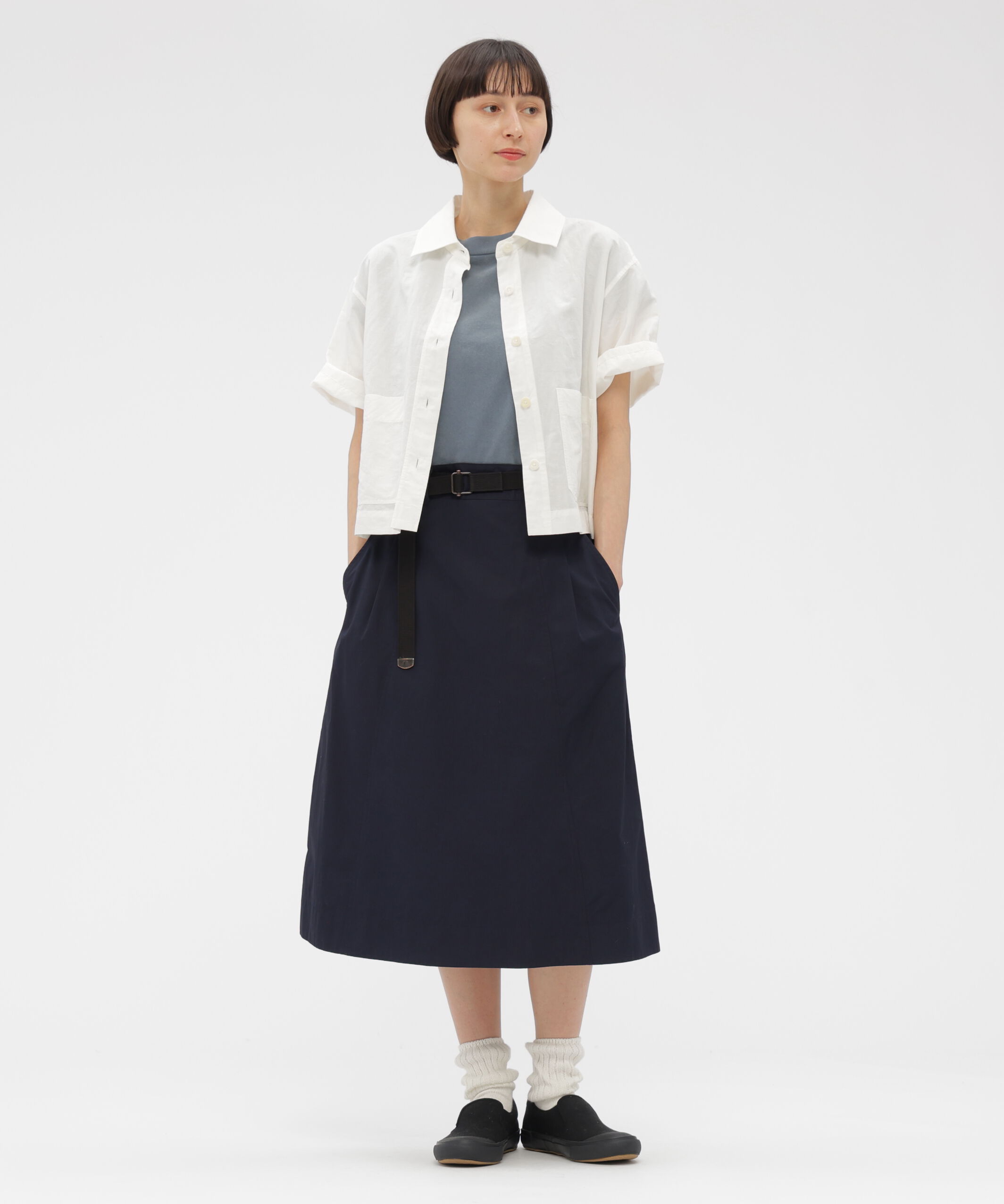 MHL.「FINE COMPACT COTTON POPLIN SKIRT」|スカート|DARK NAVY1