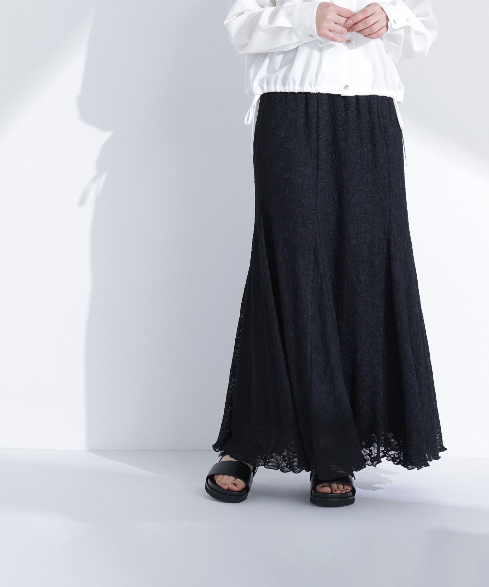  「切替レースマーメイドスカート」|スカート|ブラック