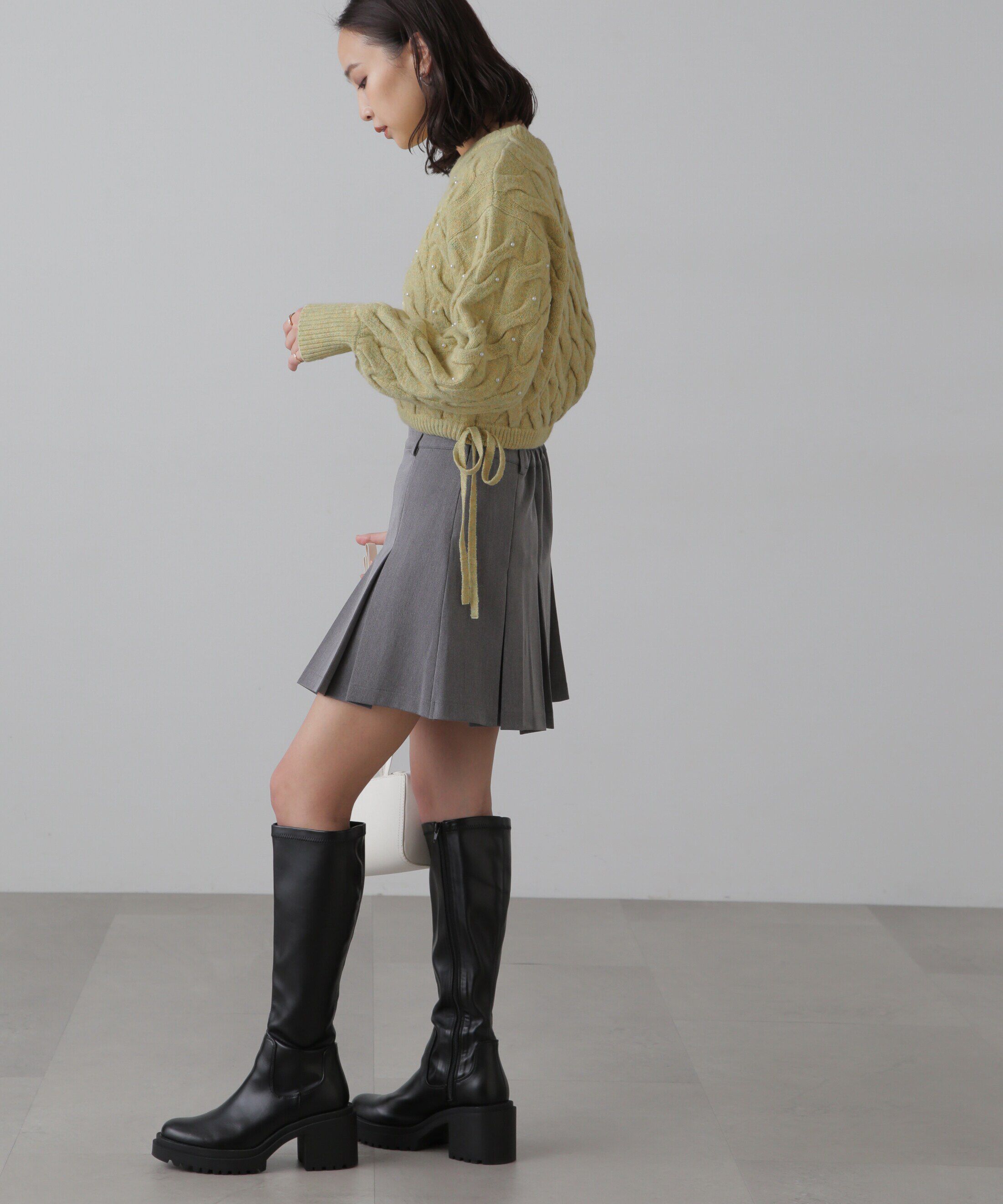  「ウエストゴムパールミックスケーブルドロストニット」|ニット・セーター|