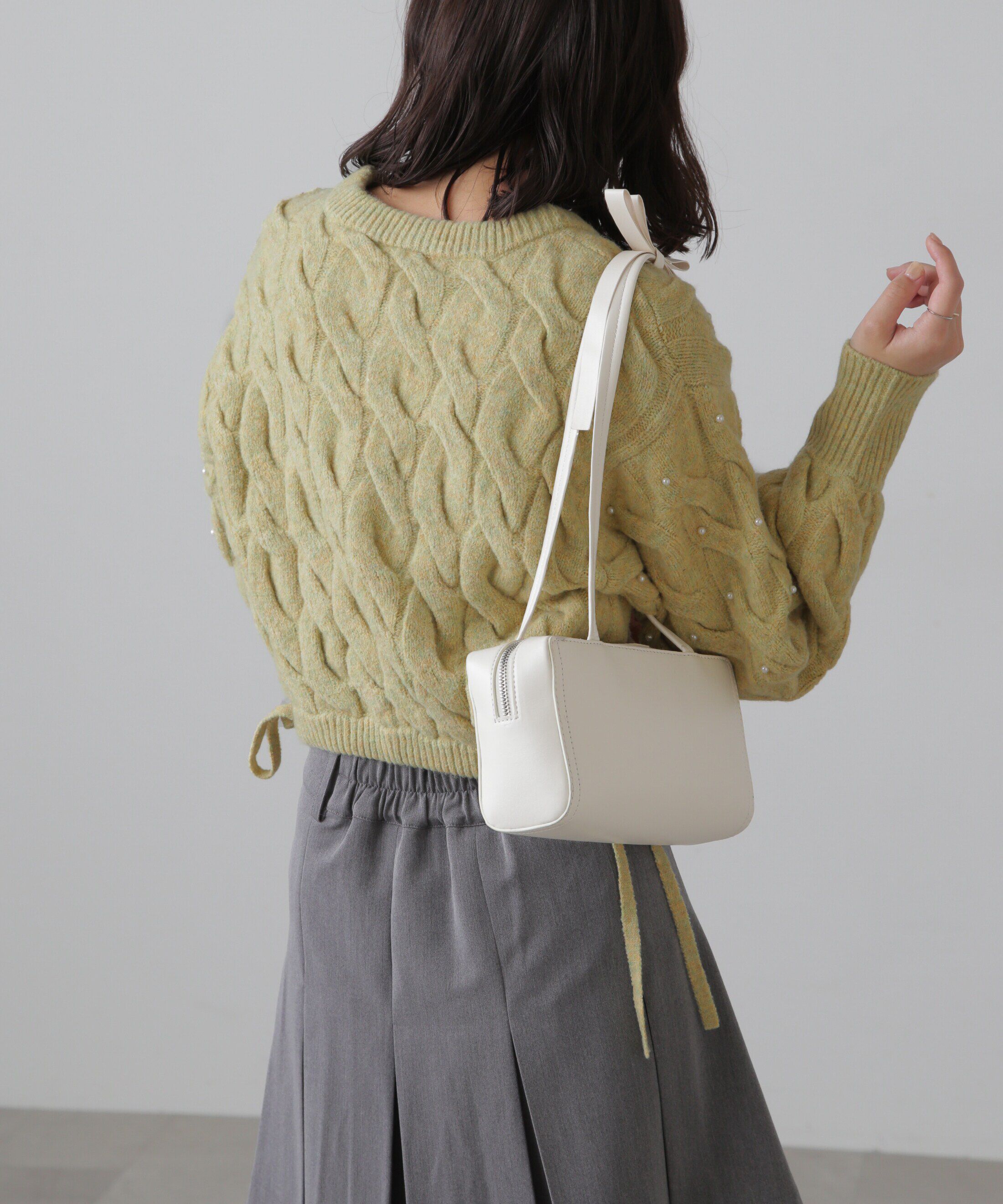  「ウエストゴムパールミックスケーブルドロストニット」|ニット・セーター|