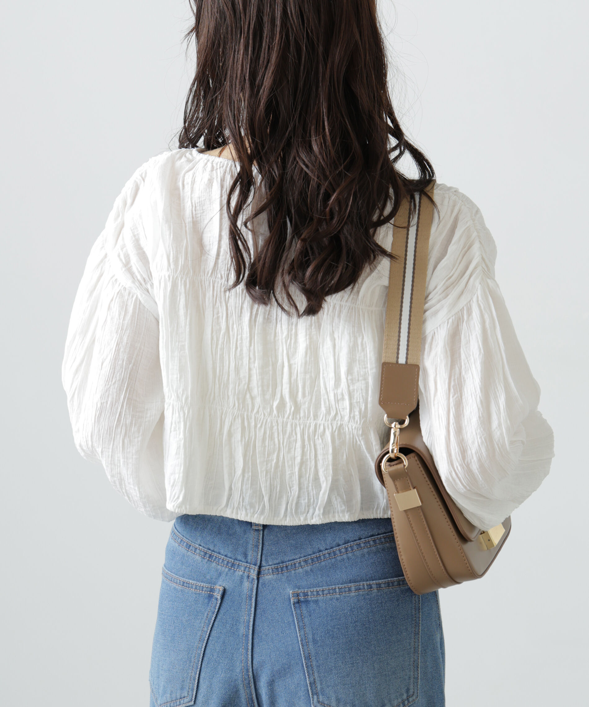  「シアーギャザー前開き短丈ブラウス」|シャツ・ブラウス|