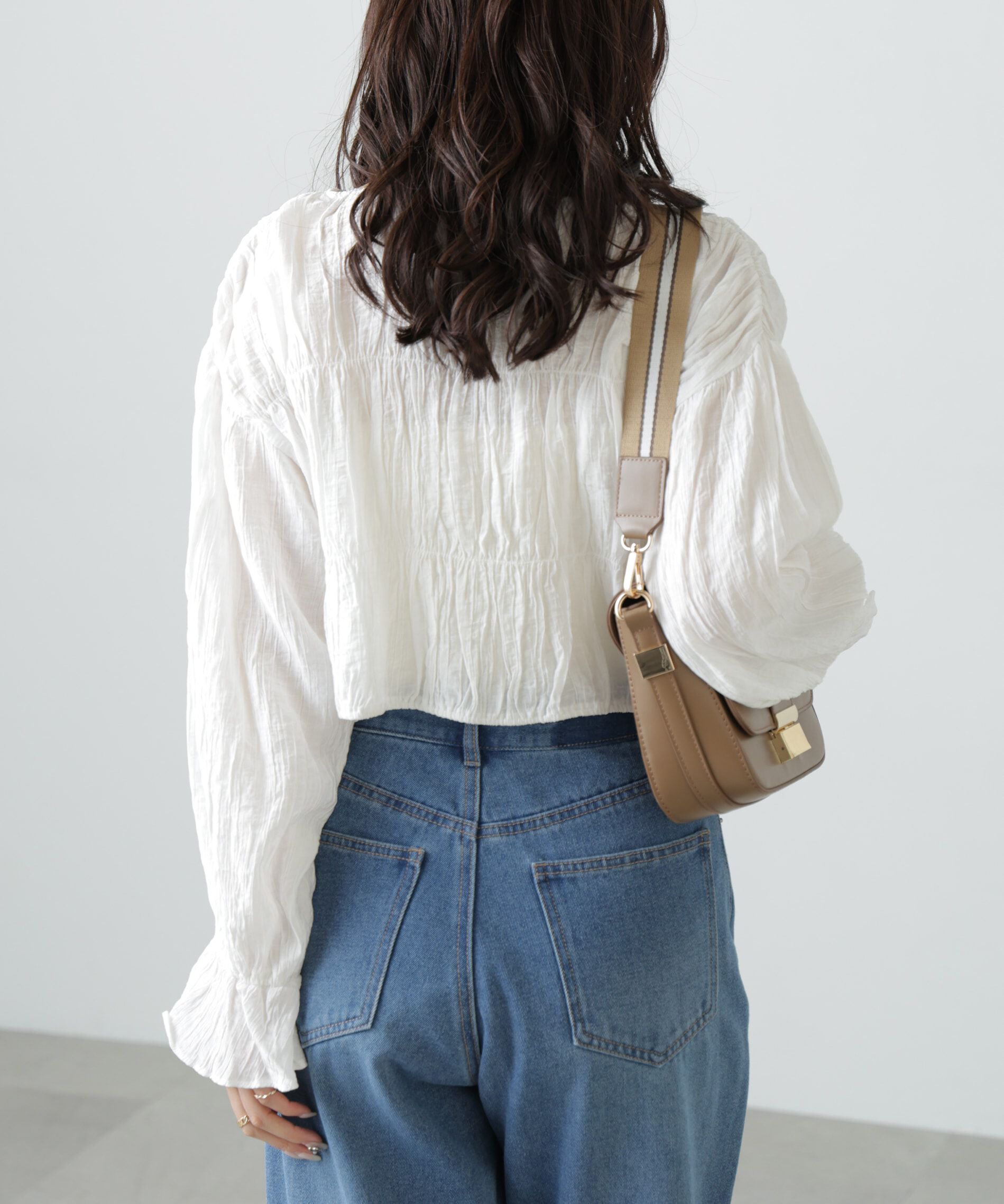  「シアーギャザー前開き短丈ブラウス」|シャツ・ブラウス|