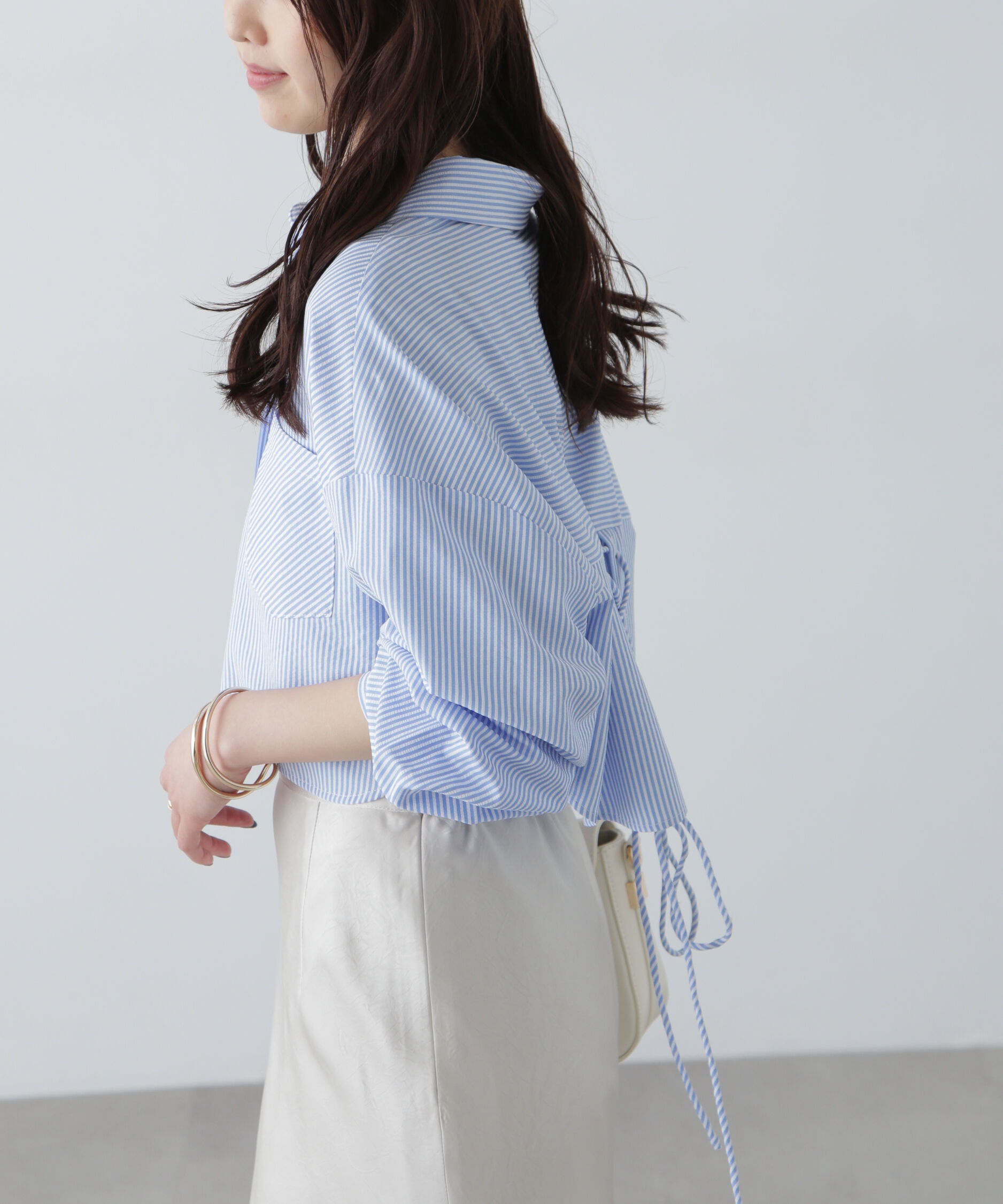  「バックレースアップショート丈シャツ」|シャツ・ブラウス|