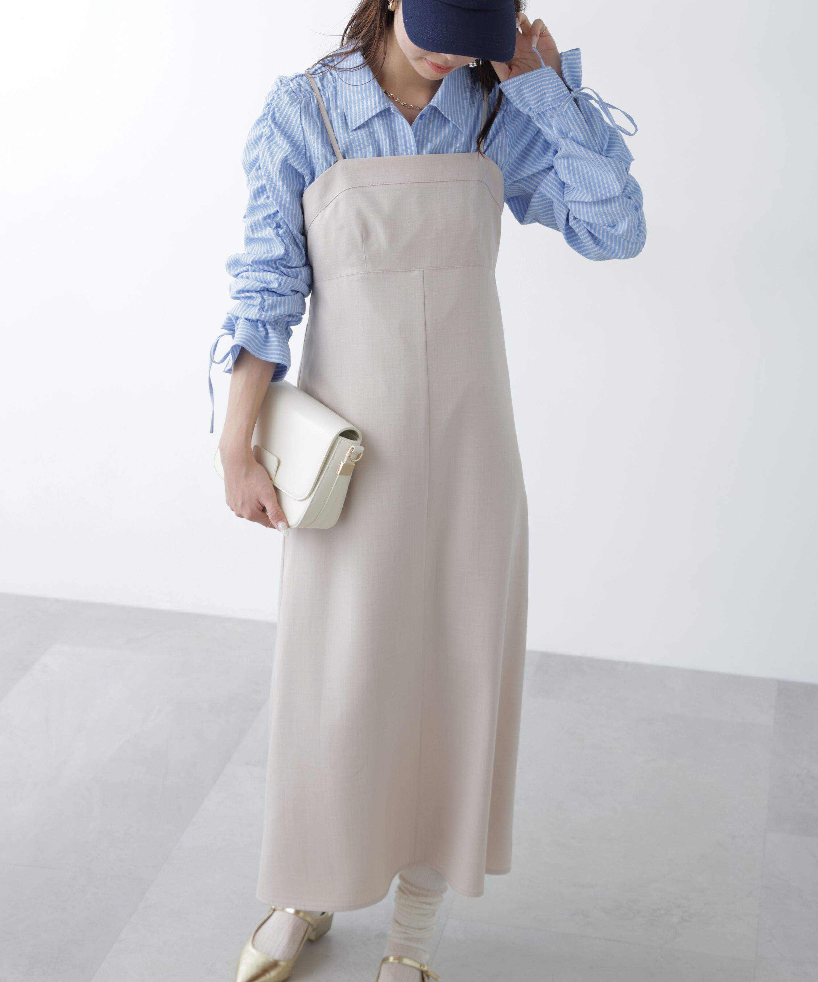  「梳毛調合繊ステッチナローキャミワンピース」|ワンピース|