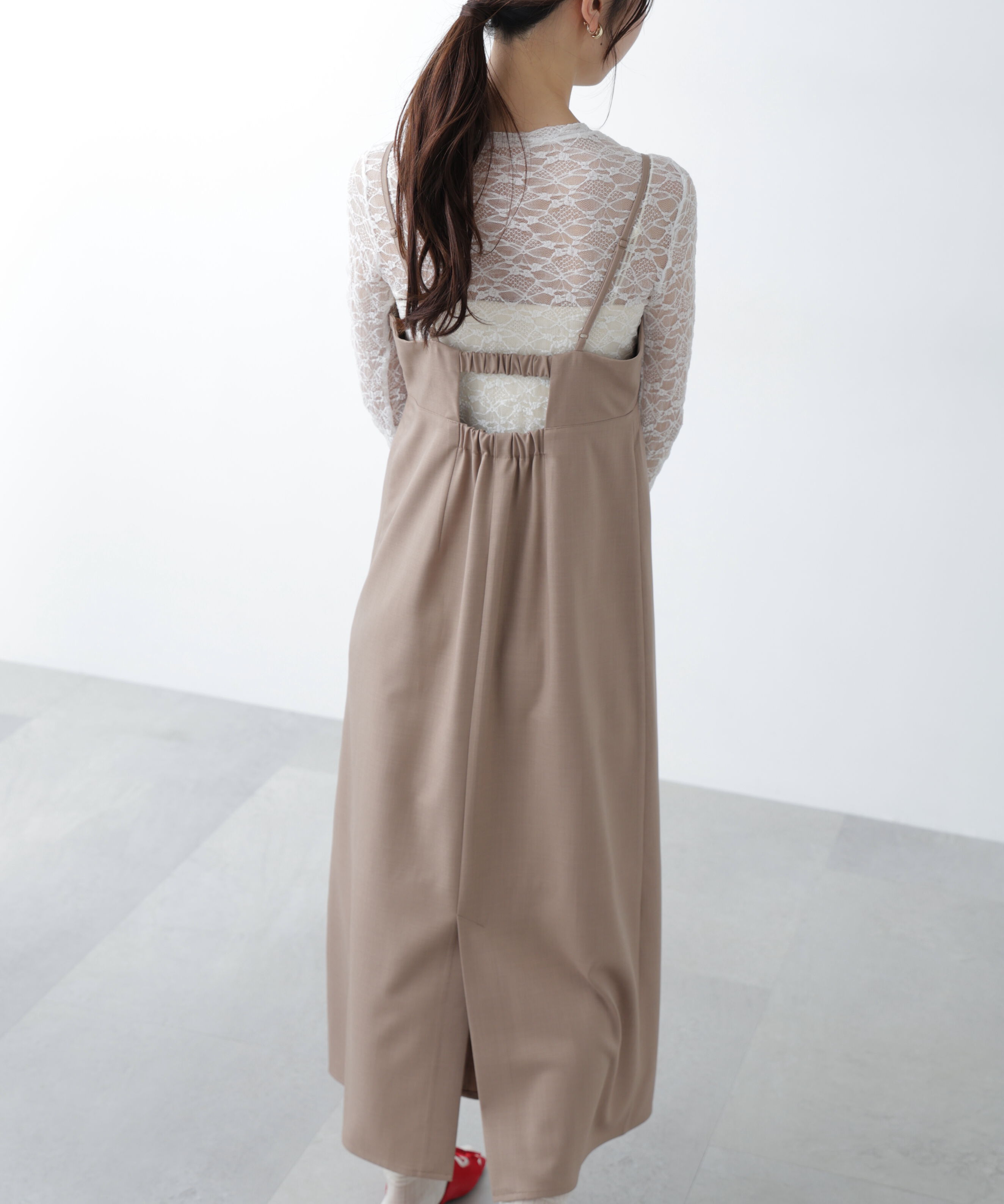  「梳毛調合繊ステッチナローキャミワンピース」|ワンピース|