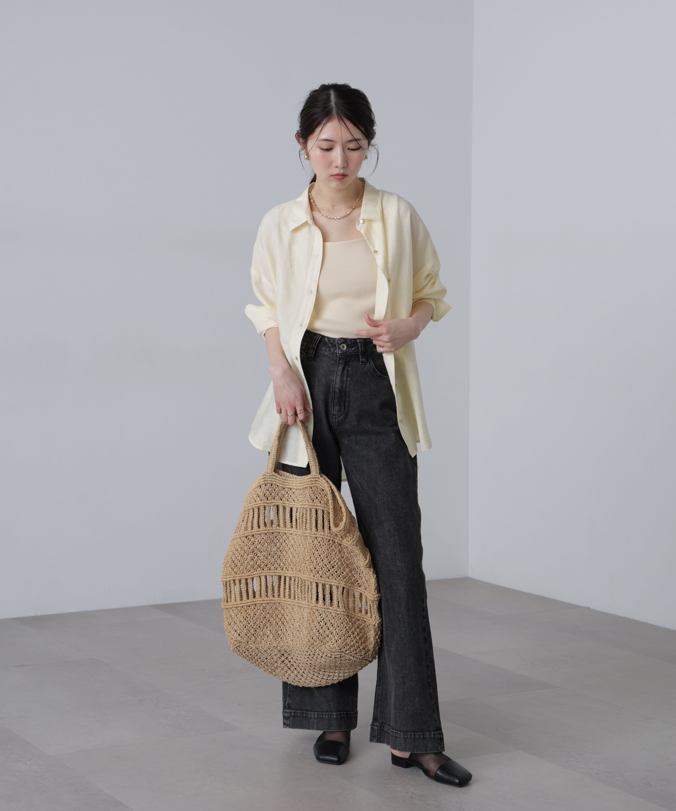  「〈洗える〉マシンウォッシャブル総針スクエアネックタンクニット」|ニット・セーター|