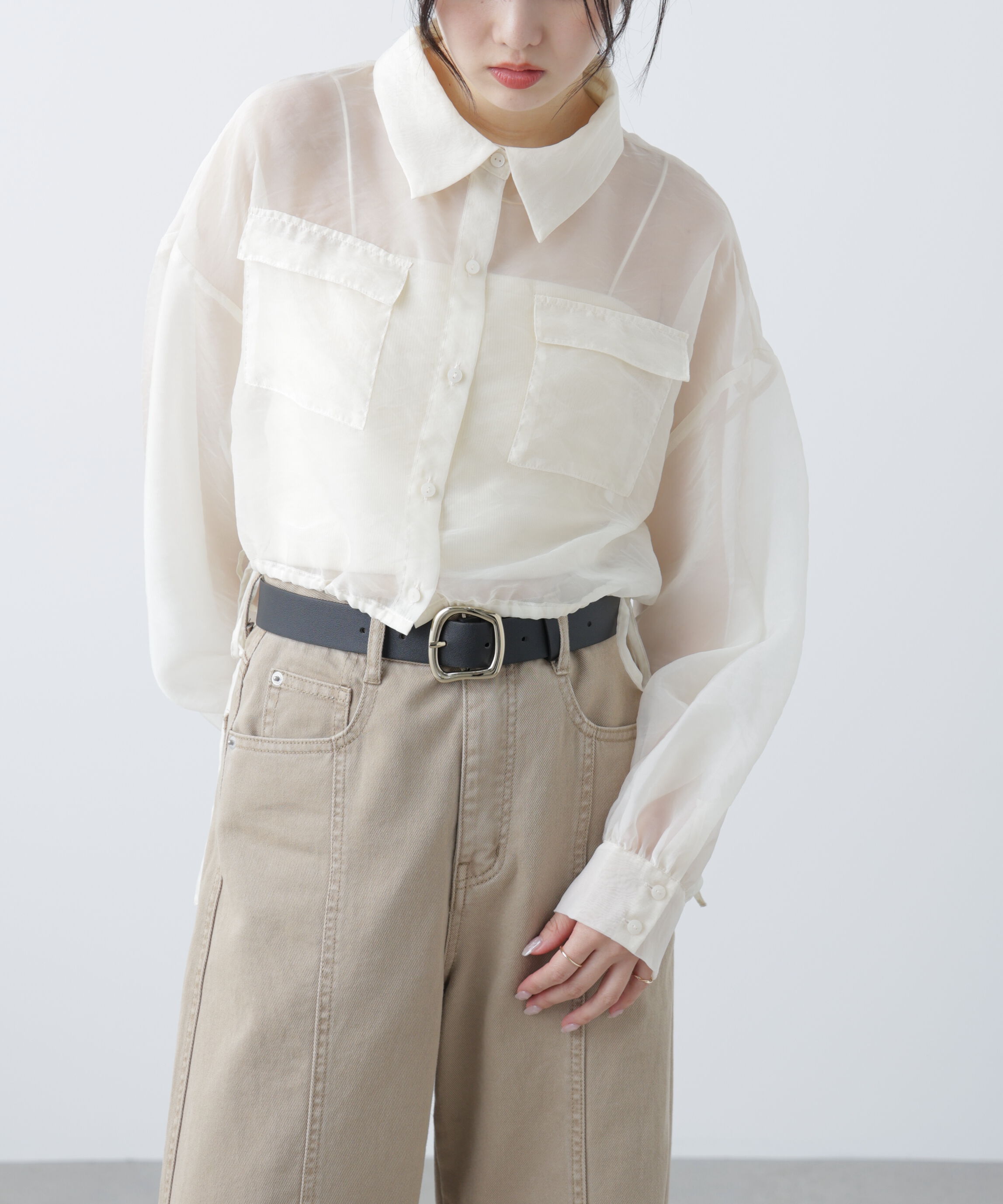  「裾ドロストショート丈シアーシャツ」|シャツ・ブラウス|