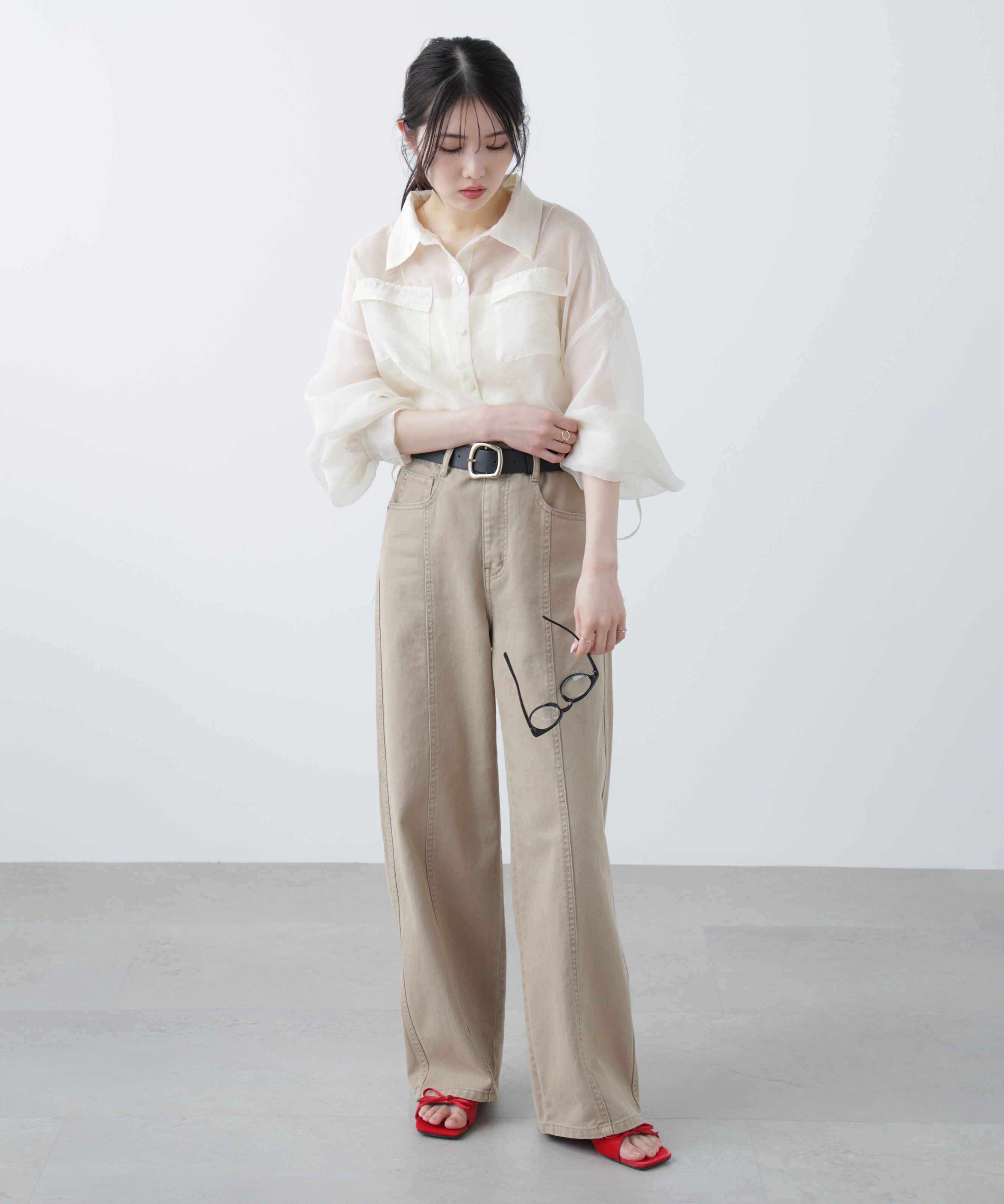  「裾ドロストショート丈シアーシャツ」|シャツ・ブラウス|