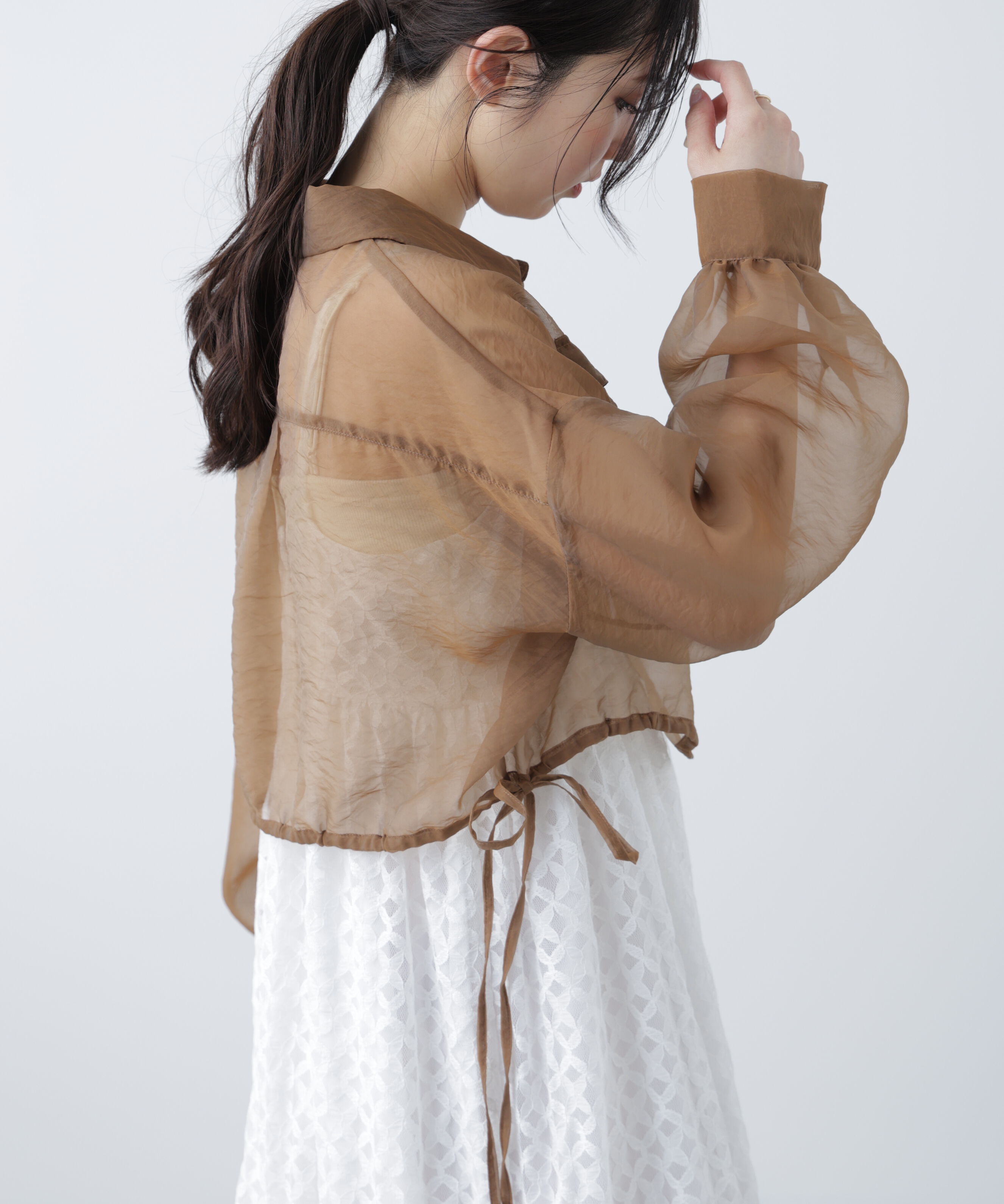  「裾ドロストショート丈シアーシャツ」|シャツ・ブラウス|