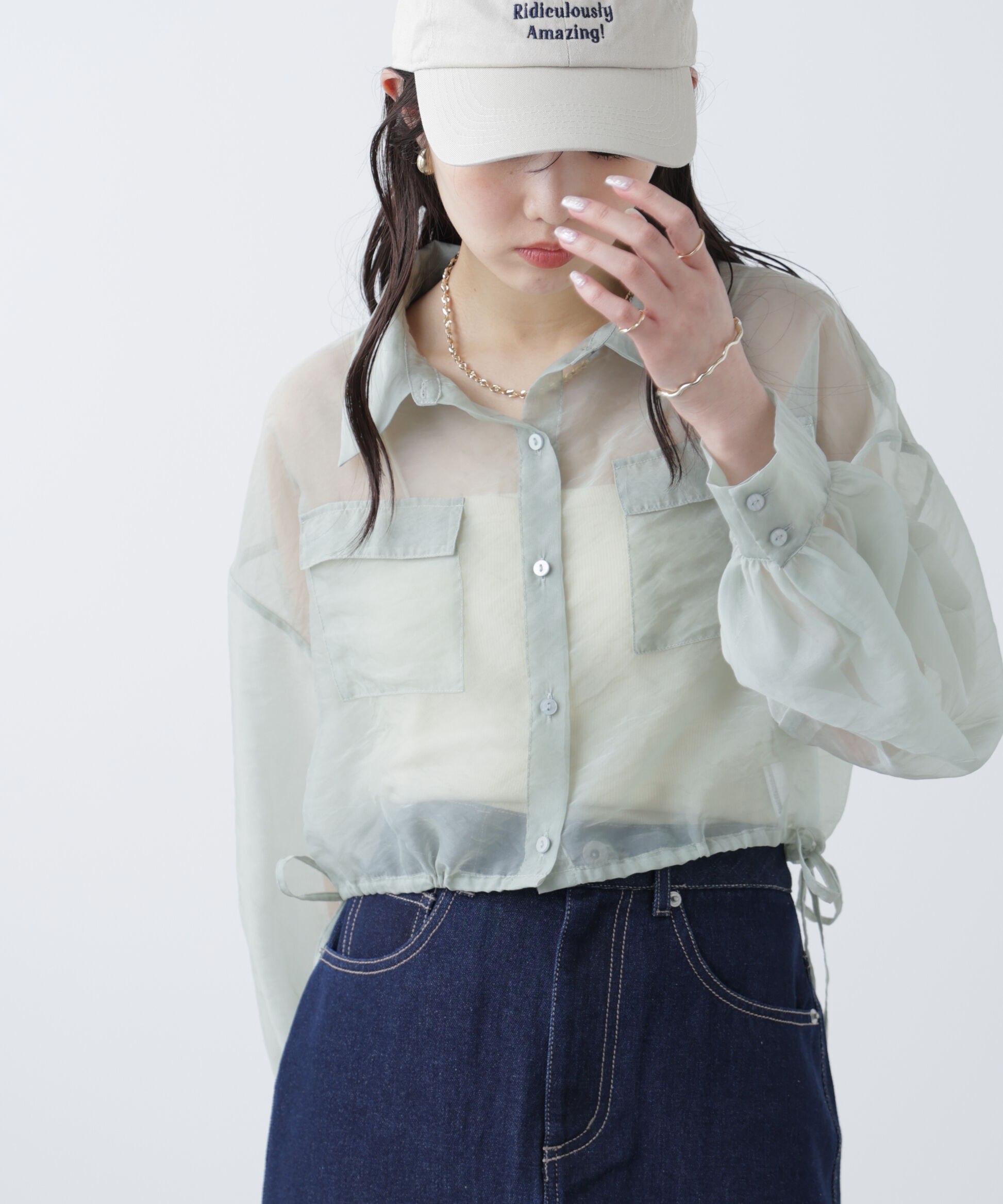  「裾ドロストショート丈シアーシャツ」|シャツ・ブラウス|