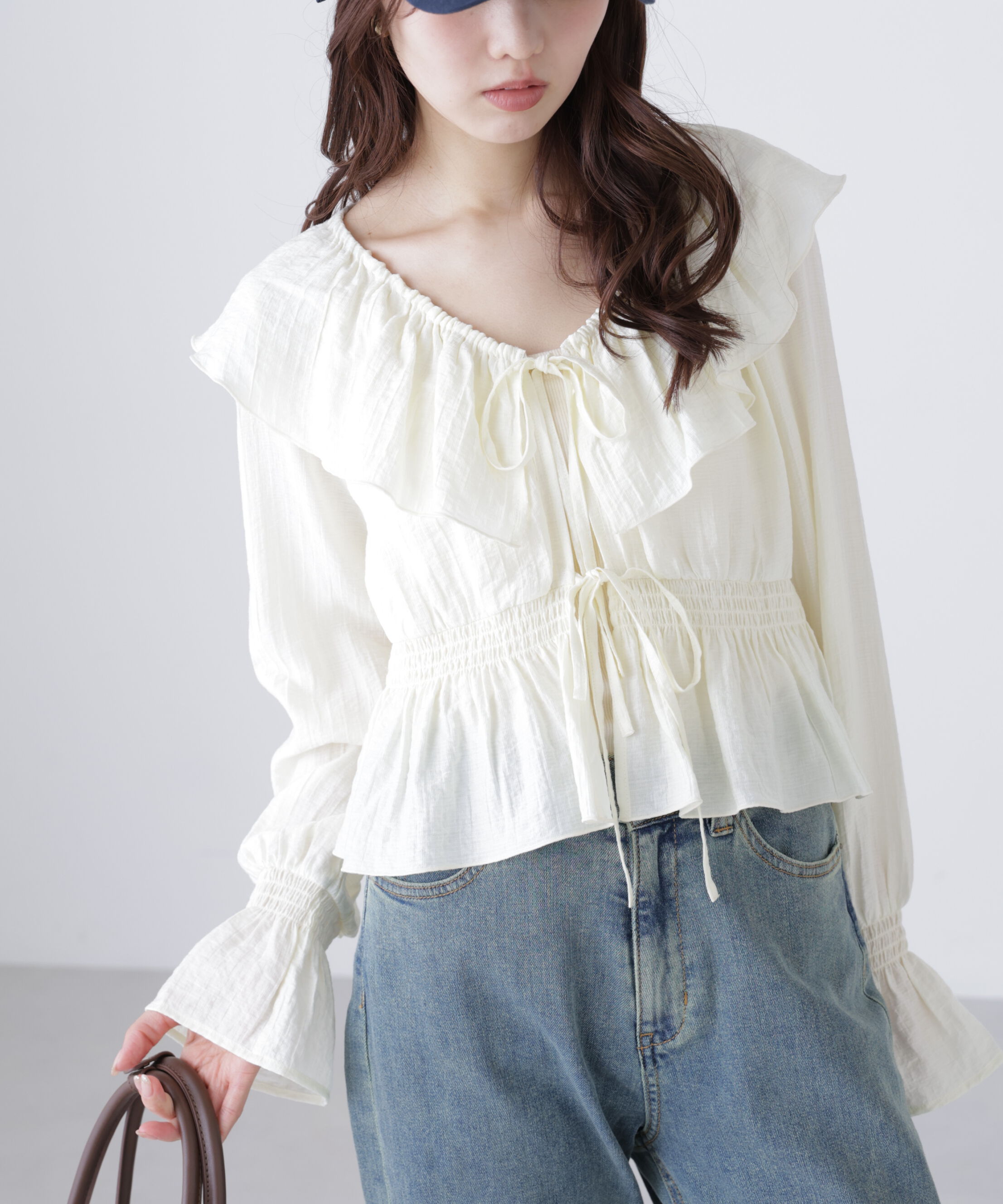  「衿フリルペプラム前開きブラウス」|シャツ・ブラウス|